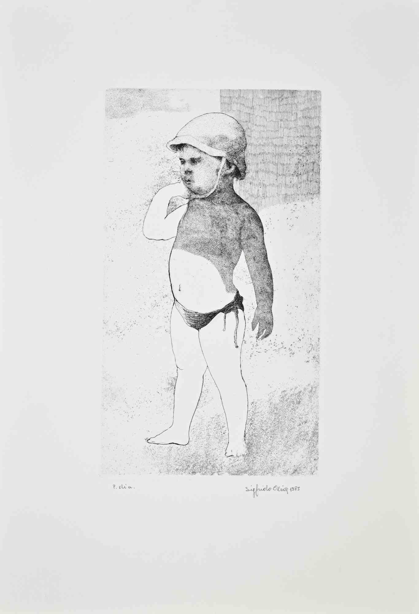 Boy - Etching by Sigfrido Oliva - 1985