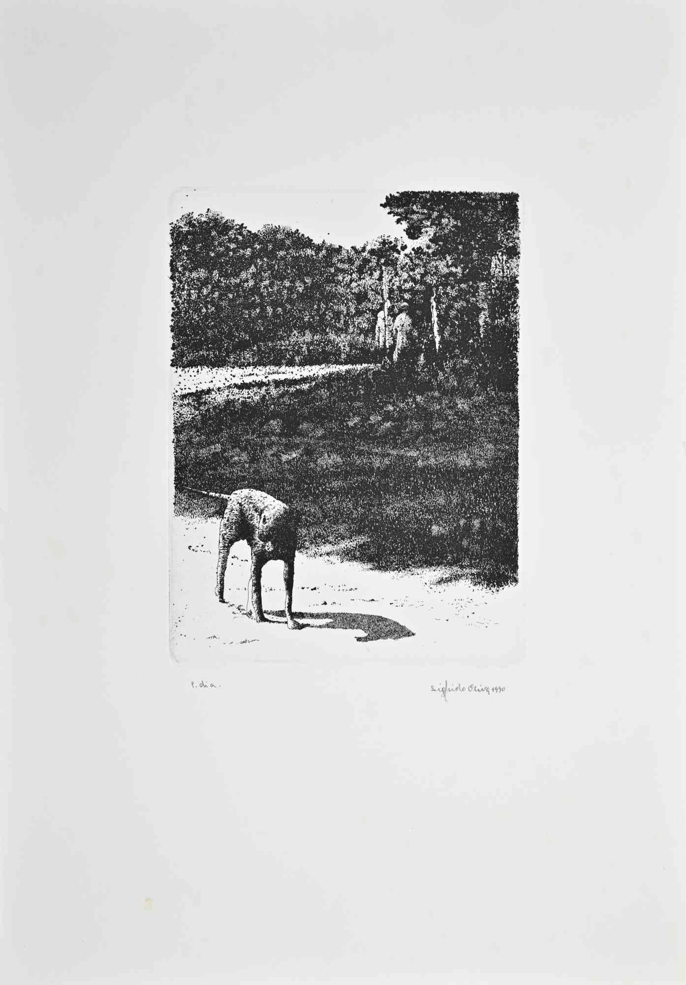 Dog - Etching by Sigfrido Oliva - 1990