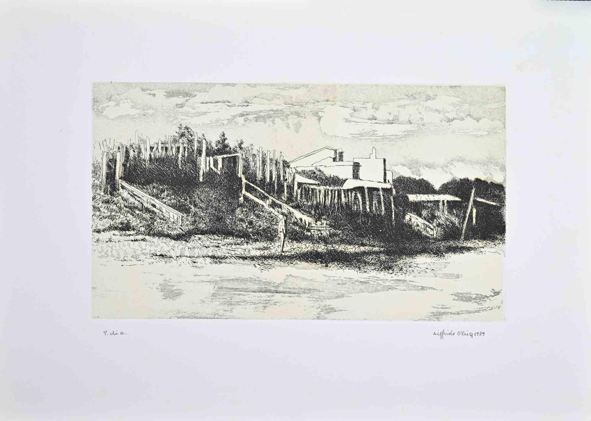 Landscape - Etching by Sigfrido Oliva - 1989