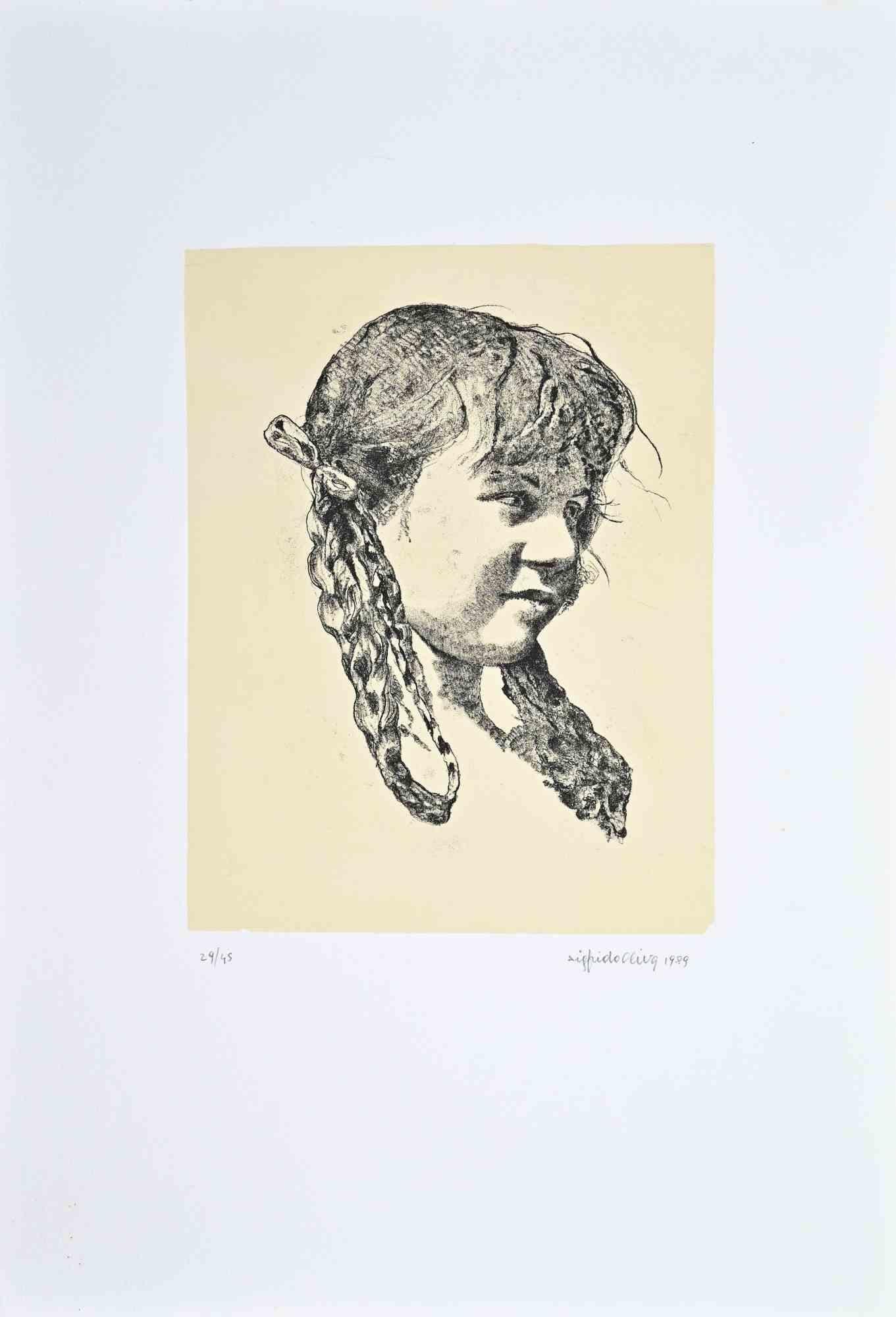 Portrait of a Girl - Etching by Sigfrido Oliva - 1989