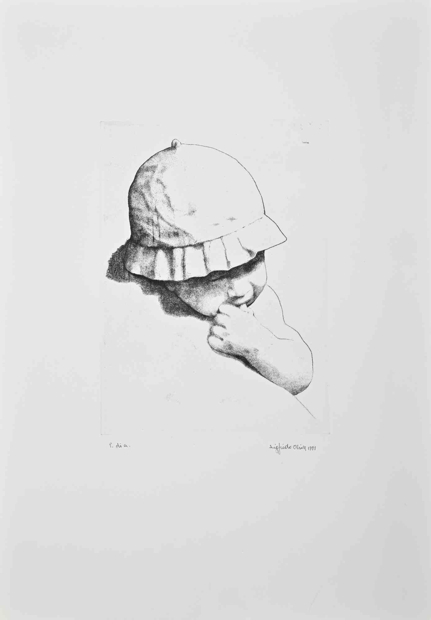 Retrato de niño - Aguafuerte de Sigfrido Oliva - 1991