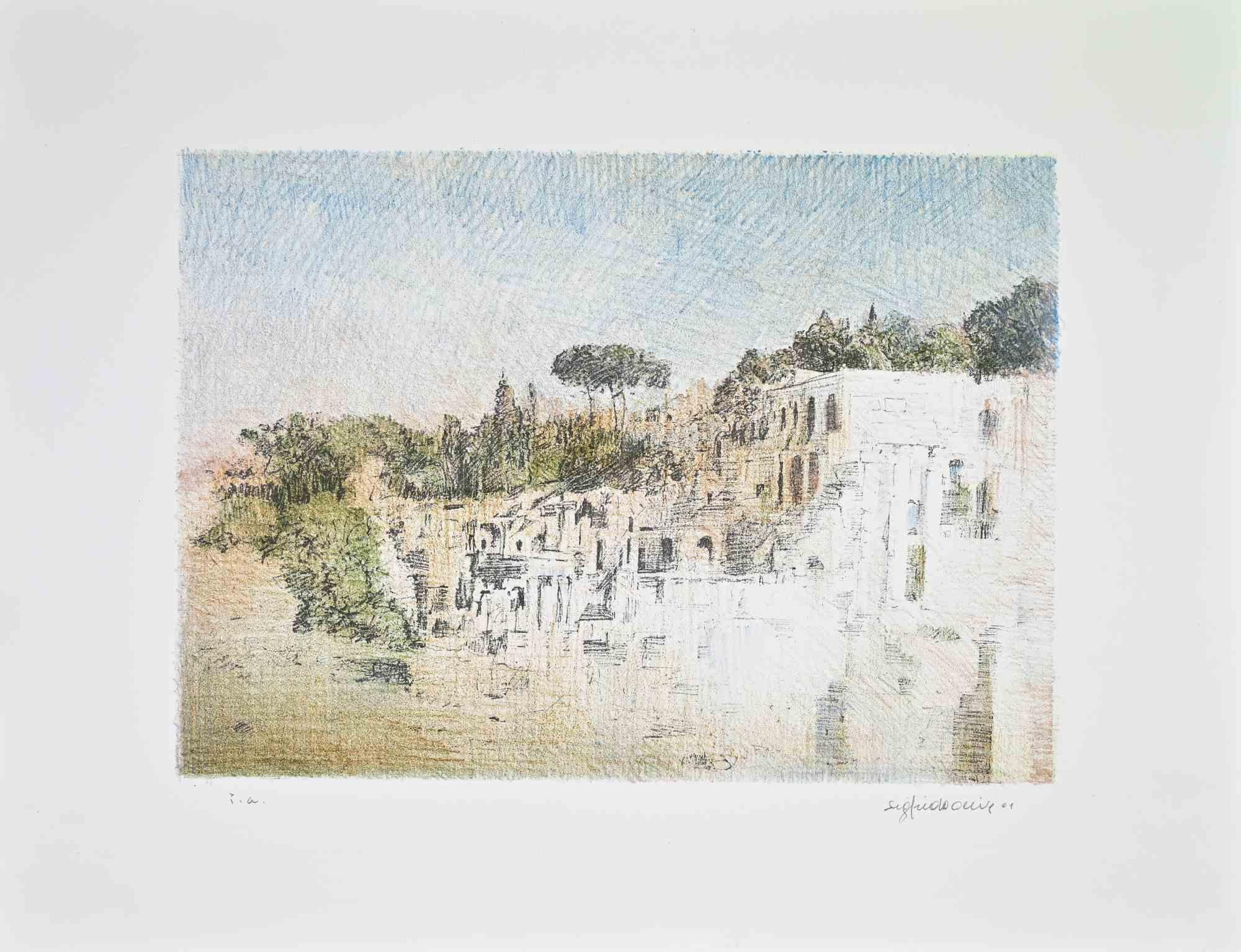 Rural Landscape - Lithograph by Sigfrido Oliva - 2001