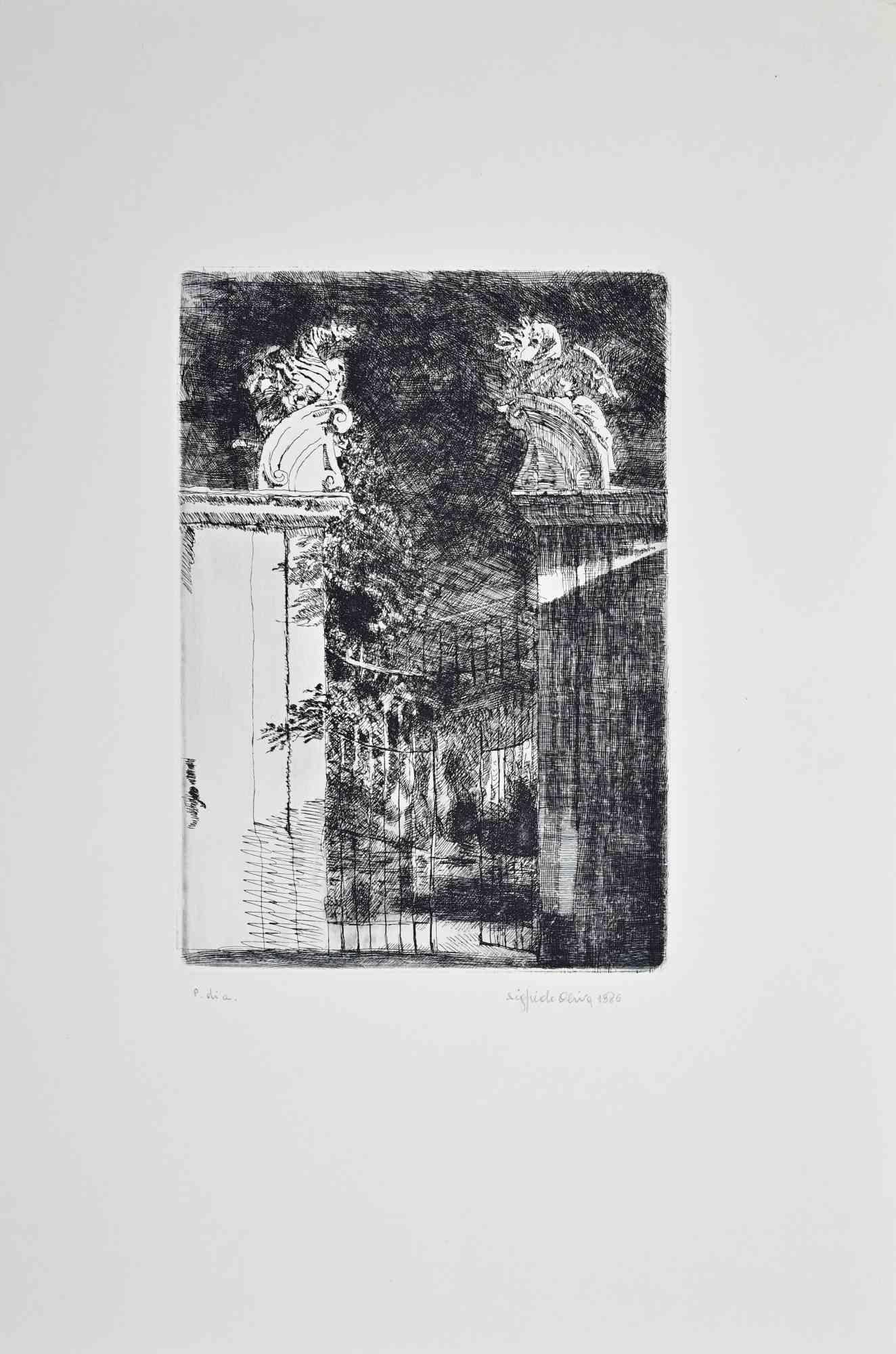 Radierung von Sigfrido Oliva aus dem Jahr 1985.

Handsigniert mit Bleistift.

Künstlernachweis.

Sehr guter Zustand.