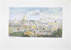 View of Roma Etching, Hand Colored, Artist Proof, Signed, 1980s