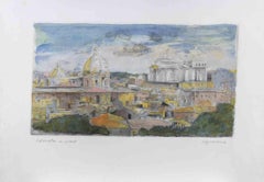 View of Roma Etching, Hand Colored, Signed Artist Proof, 1980s