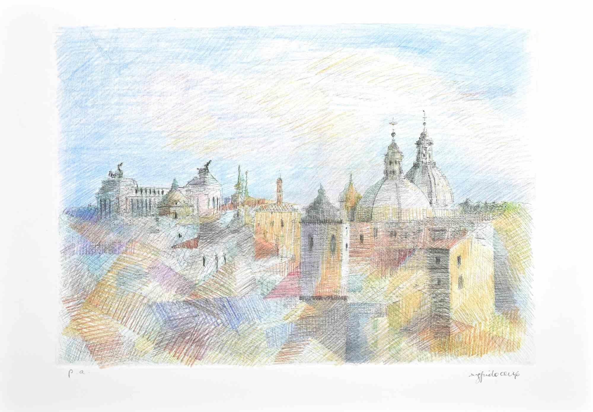 Vue de Rome - Gravure de Sigfrido Oliva - 1990