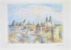 Grabado de una vista de Roma, prueba de artista contemporánea, firmada, década de los 90
