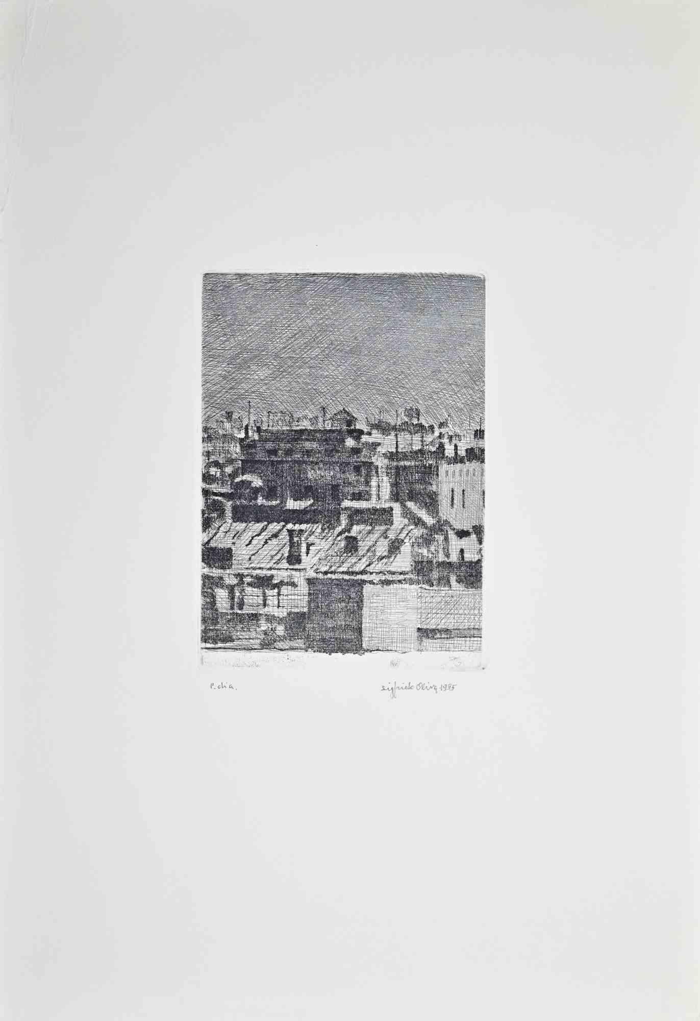 Vue de Rome - Gravure de Sigfrido Oliva - 1995