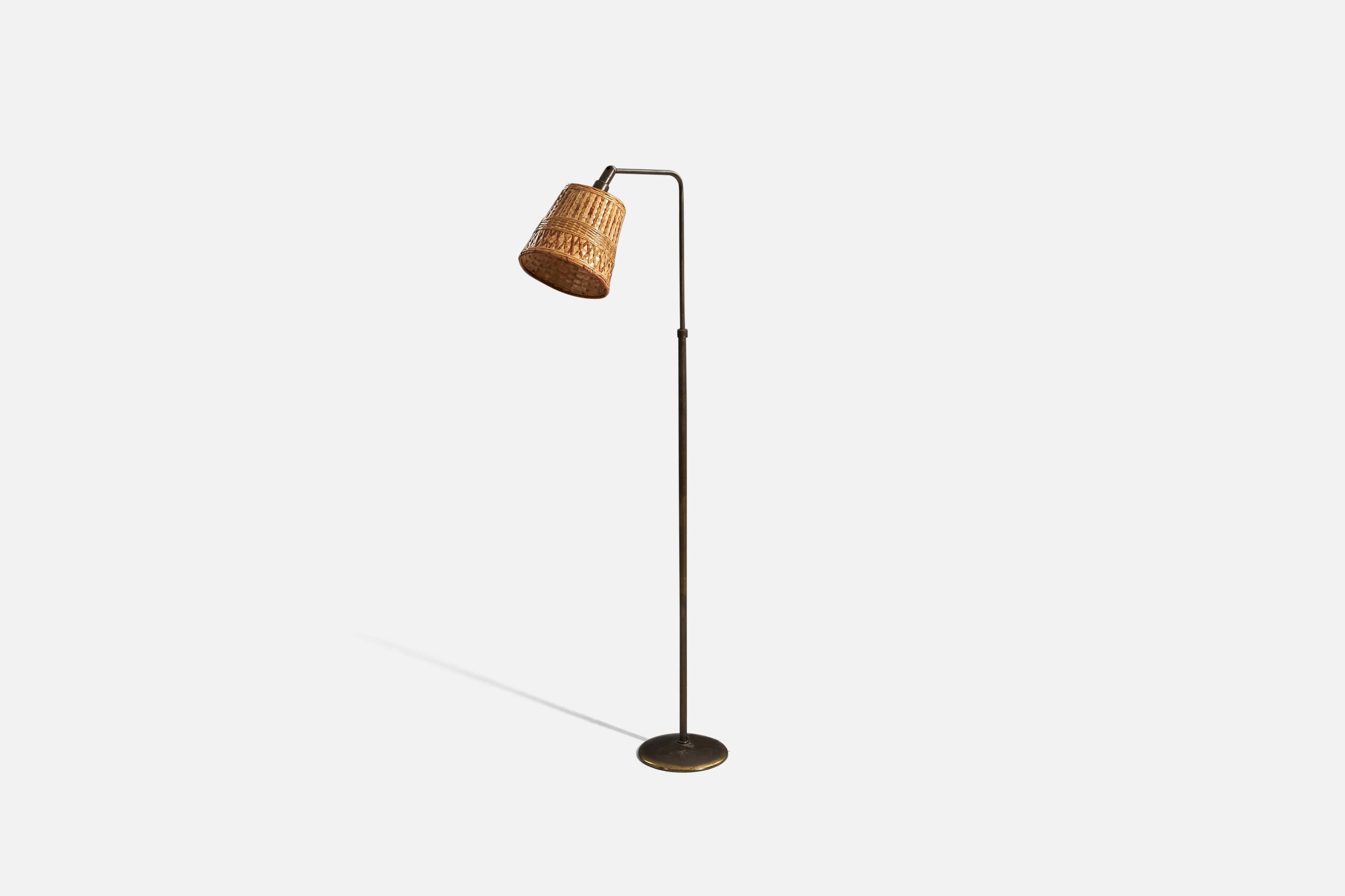 Swiss Sigfried Giedion & Hin Bredendieck, Floor Lamp, Bronze, Rattan, 1930s For Sale