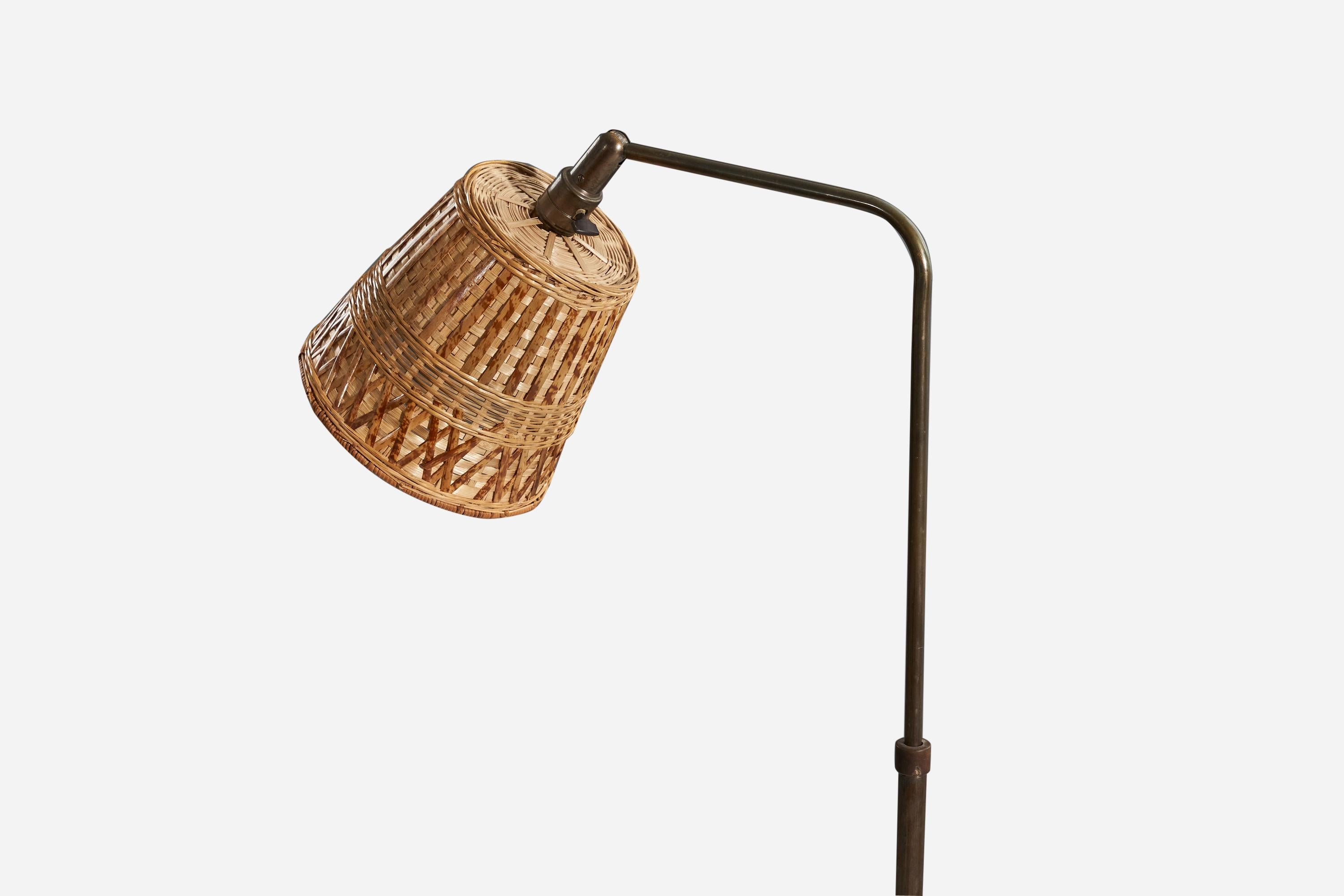 Sigfried Giedion & Hin Bredendieck, Floor Lamp, Bronze, Rattan, 1930s In Good Condition For Sale In High Point, NC