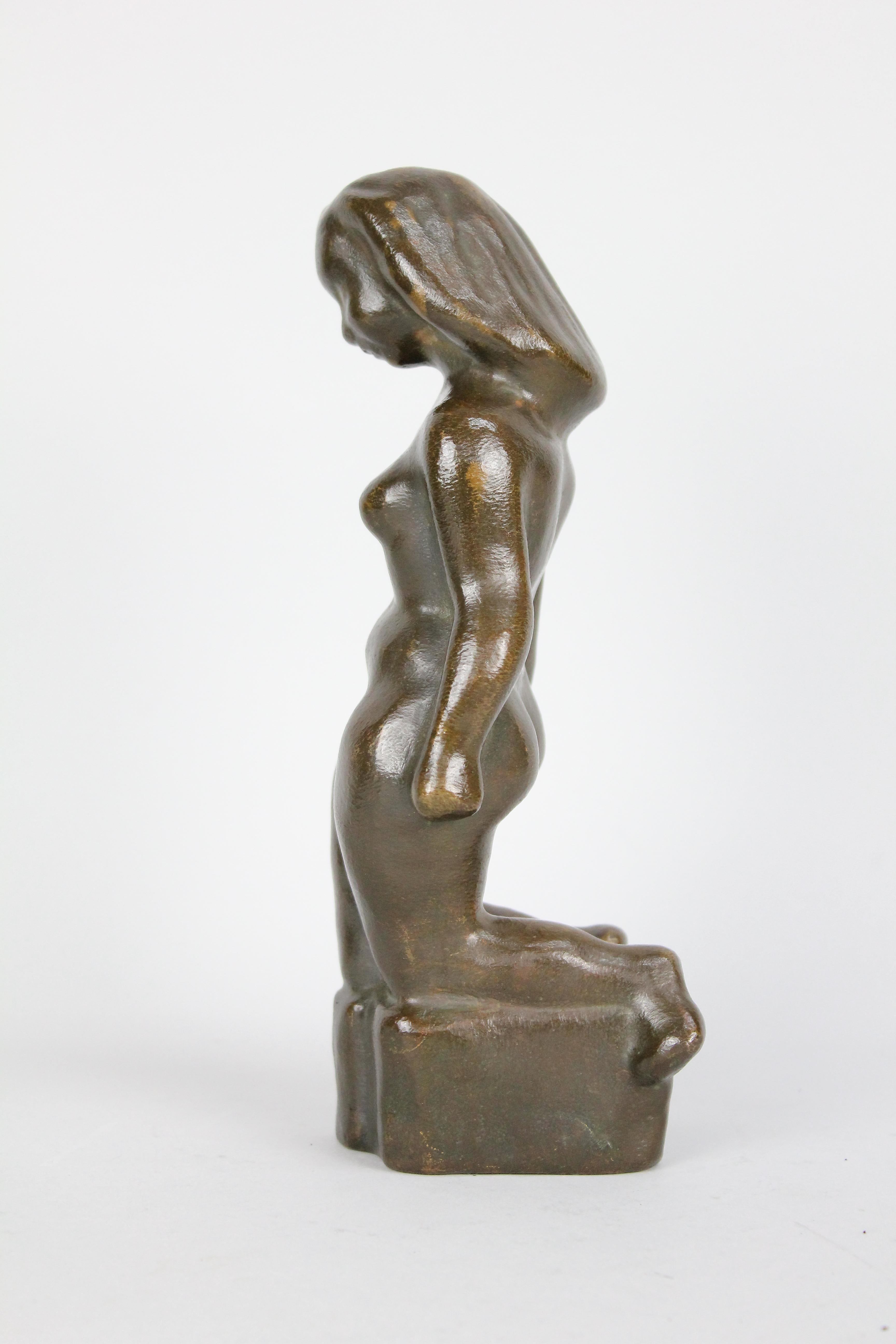 Scandinavian Modern Sigge Berggren, Swedish Modernist Nude Bronze Sculpture, 1940s For Sale