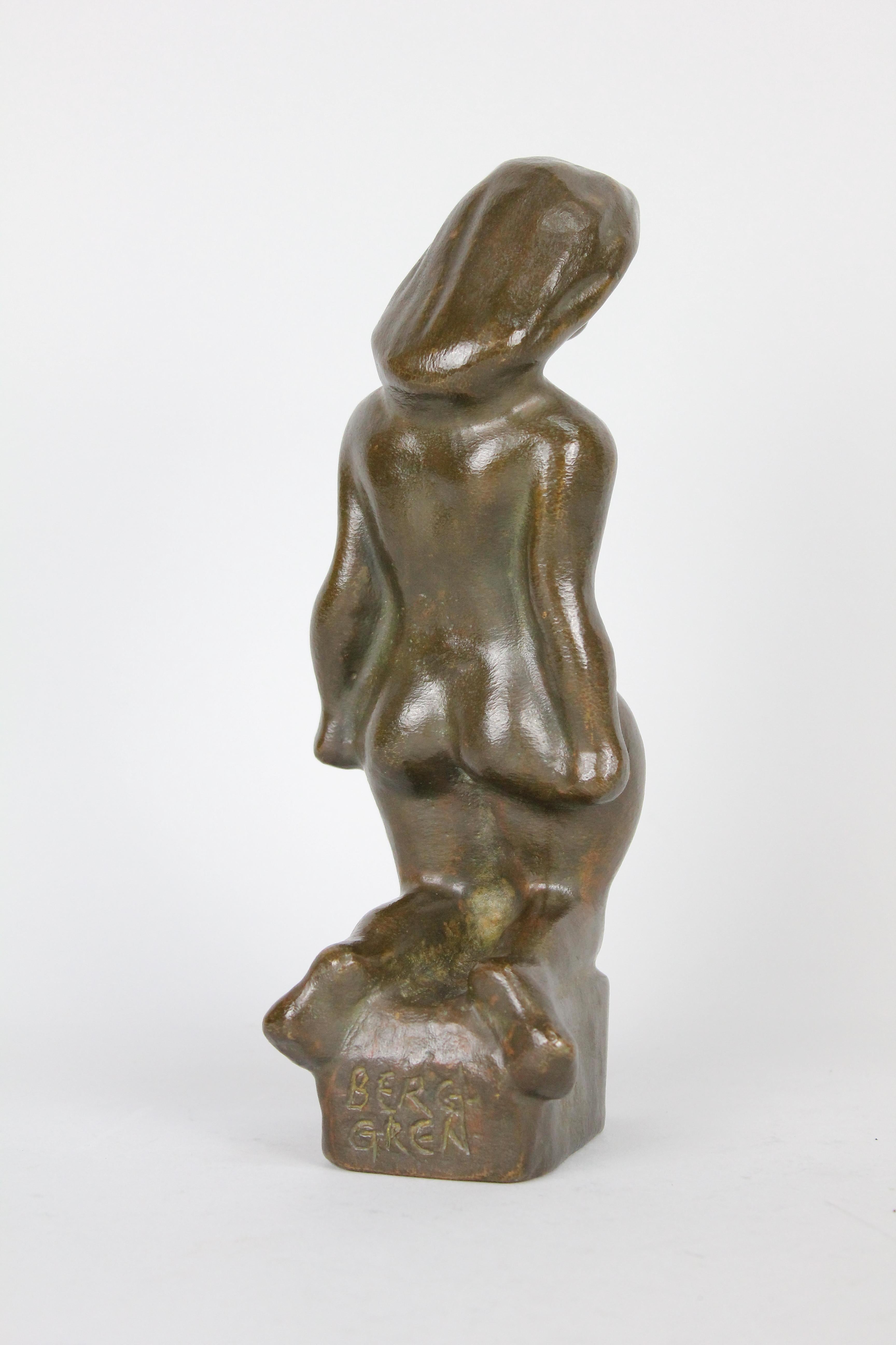20th Century Sigge Berggren, Swedish Modernist Nude Bronze Sculpture, 1940s For Sale