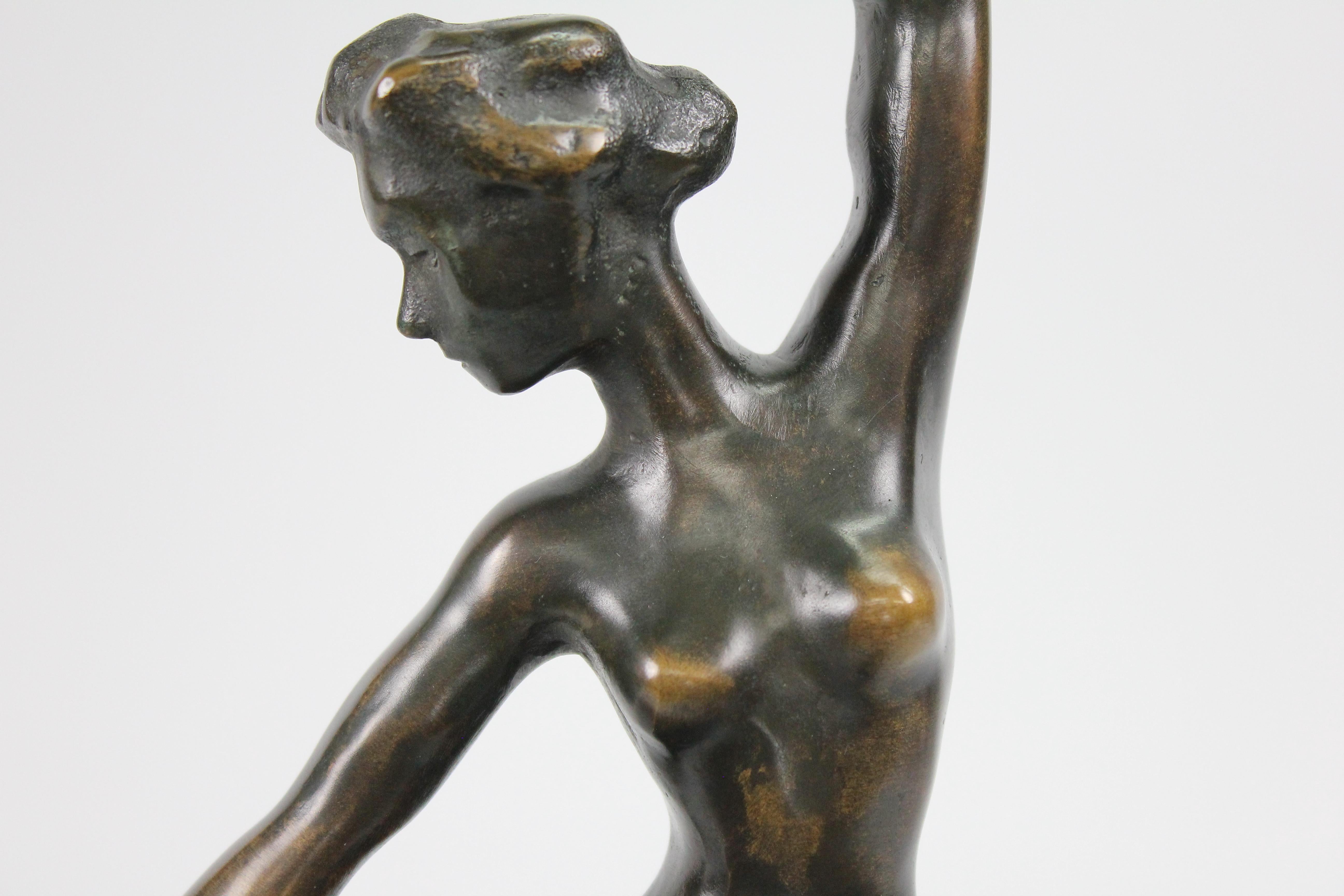 Patinated Sigge Berggren Mid-Century Swedish Bronze Nude Ballerina Sculpture For Sale