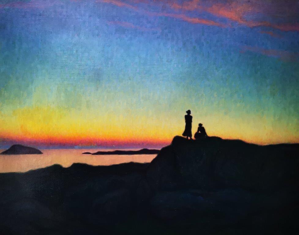 Sigge Jernmark Landscape Painting - "Summer Evening in the Swedish Archipelago", original oil on canvas, Tonalist 