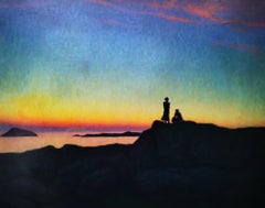 "Atardecer de verano en el archipiélago sueco", óleo original sobre lienzo, Tonalista