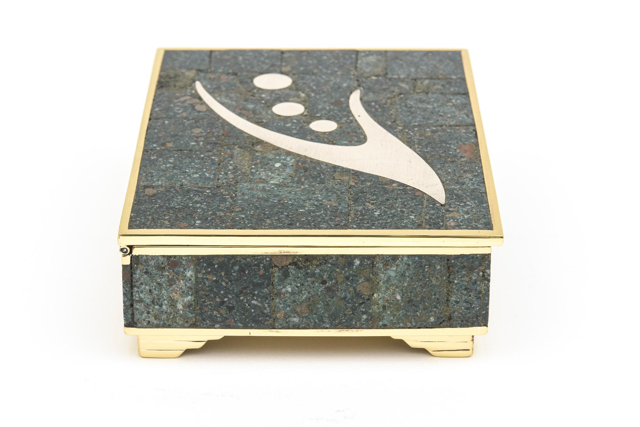 Mid-Century Modern Boîte à charnière Sigi Pineda en argent, laiton, bois de rose, sodalite et pierre turquoise en vente