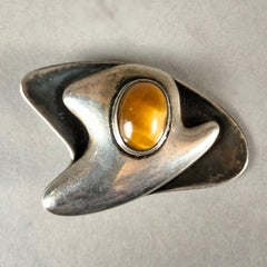 Sigi Pineda Taxco Sterling Silver With Niello And Tiger's Eye Brooch