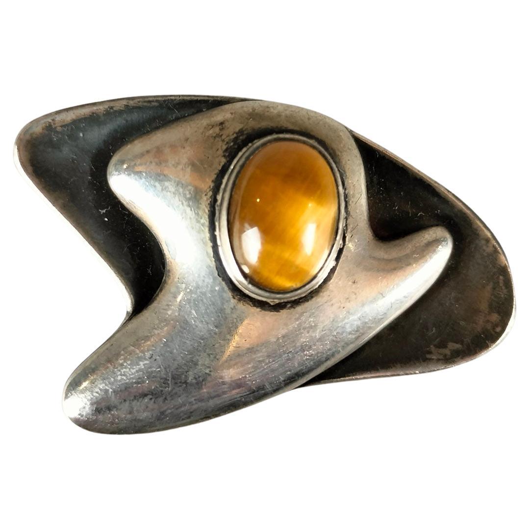 Sigi Pineda Taxco Sterling Silver With Niello And Tiger's Eye Brooch