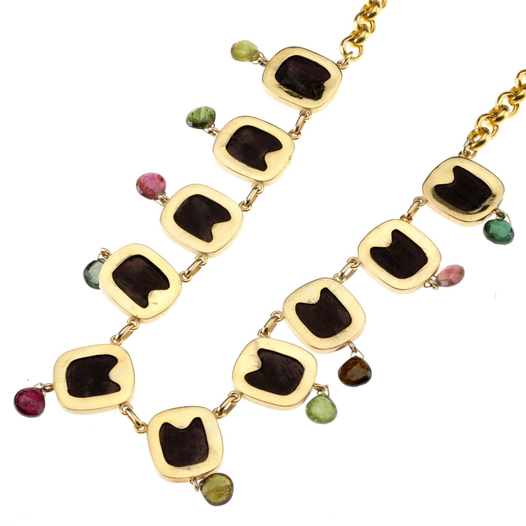 Old sigillum antique glass tourmaline  mixed color bronze necklace adjustable.
All Giulia Colussi jewelry is new and has never been previously owned or worn. Each item will arrive at your door beautifully gift wrapped in our boxes, put inside an