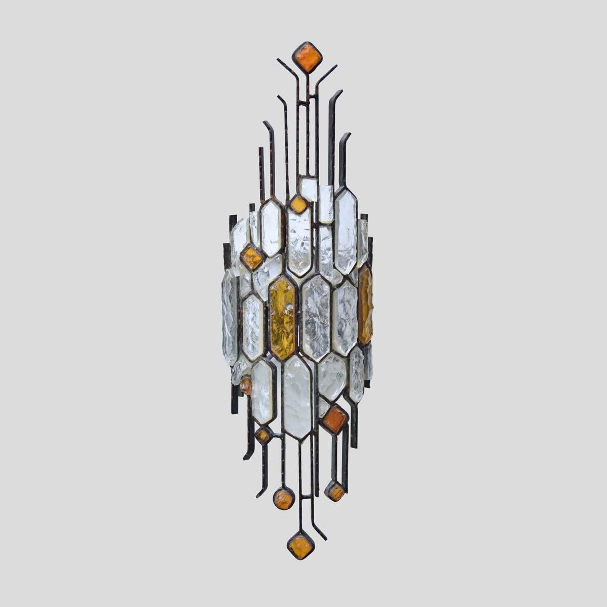 Sigle wall light Hammered Clear and Amber Italian Design by Longobard For Sale 1