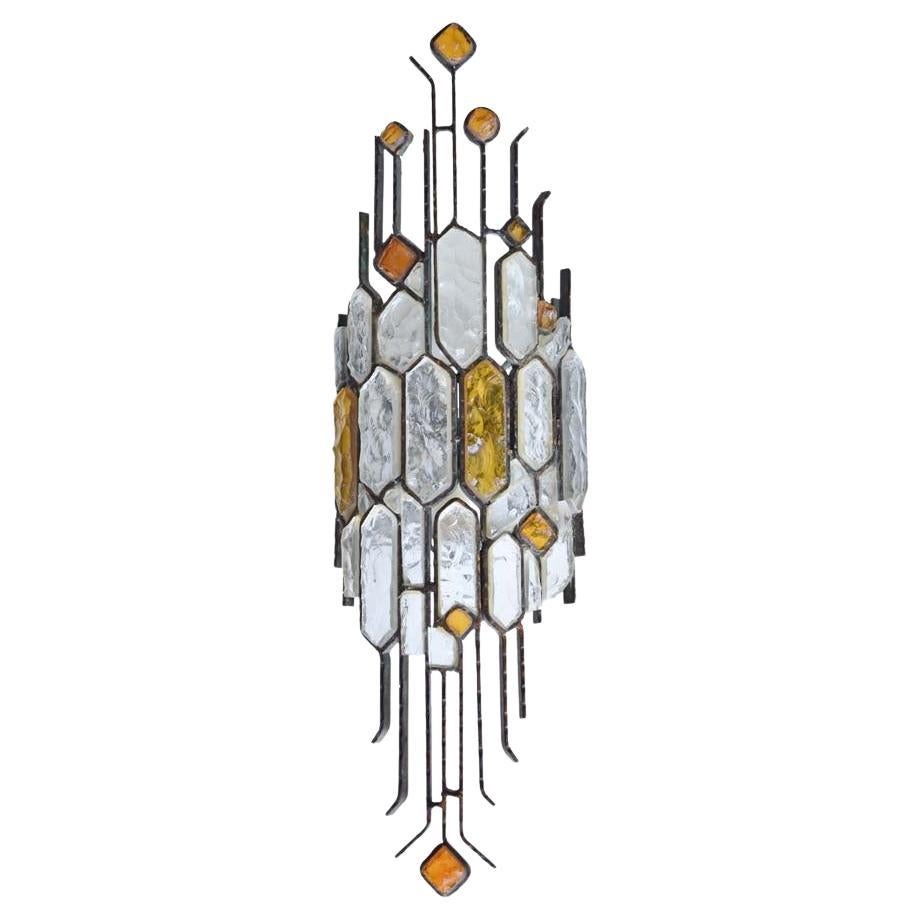 Sigle wall light Hammered Clear and Amber Italian Design by Longobard For Sale