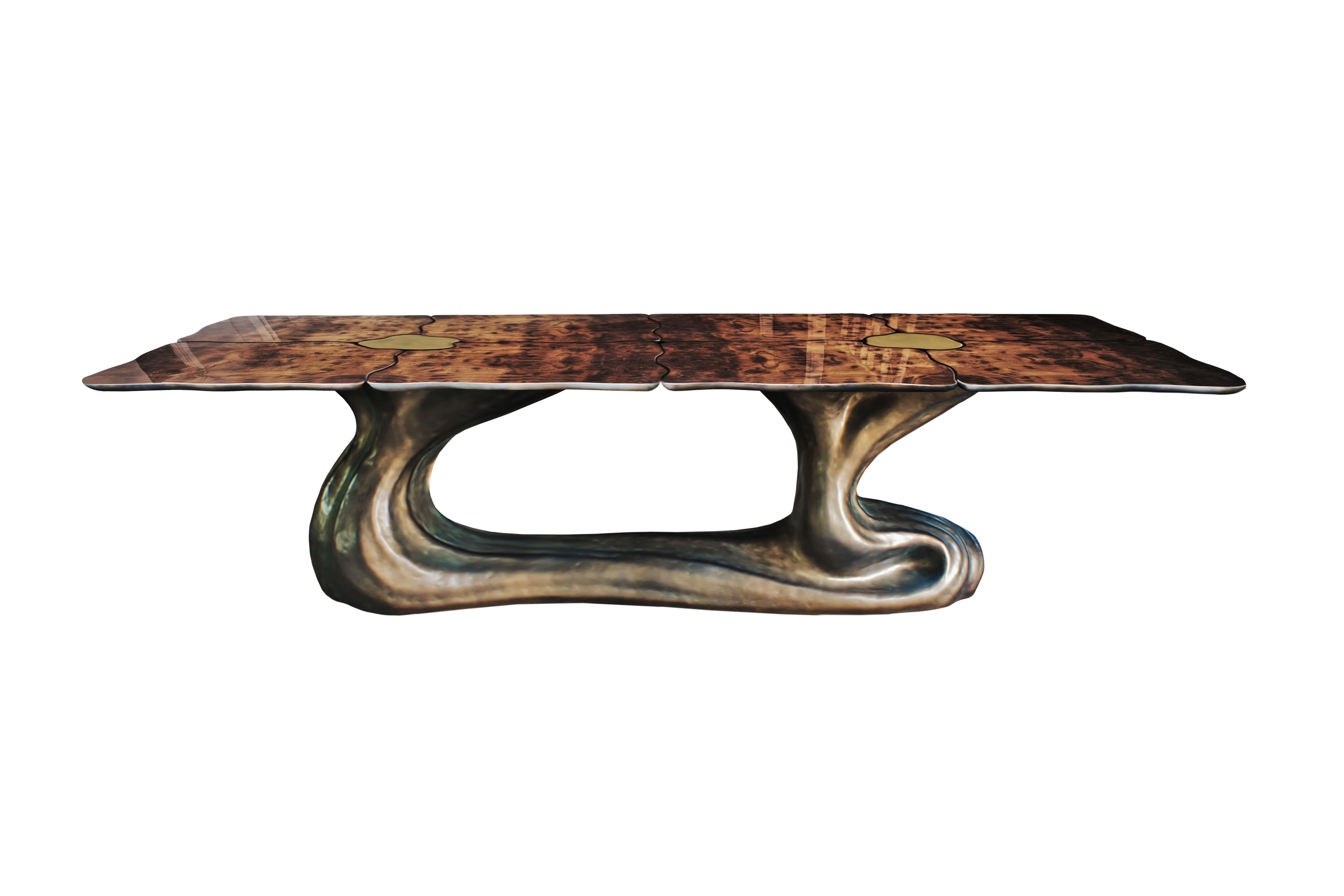 Hand-Crafted Sigma Dining Table with Walnut Root Top For Sale
