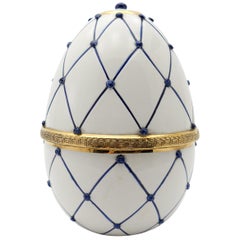 Sigma L2 Italian Ceramic Retentions Blue and Gilt Bronze "Egg Form" Covered Box