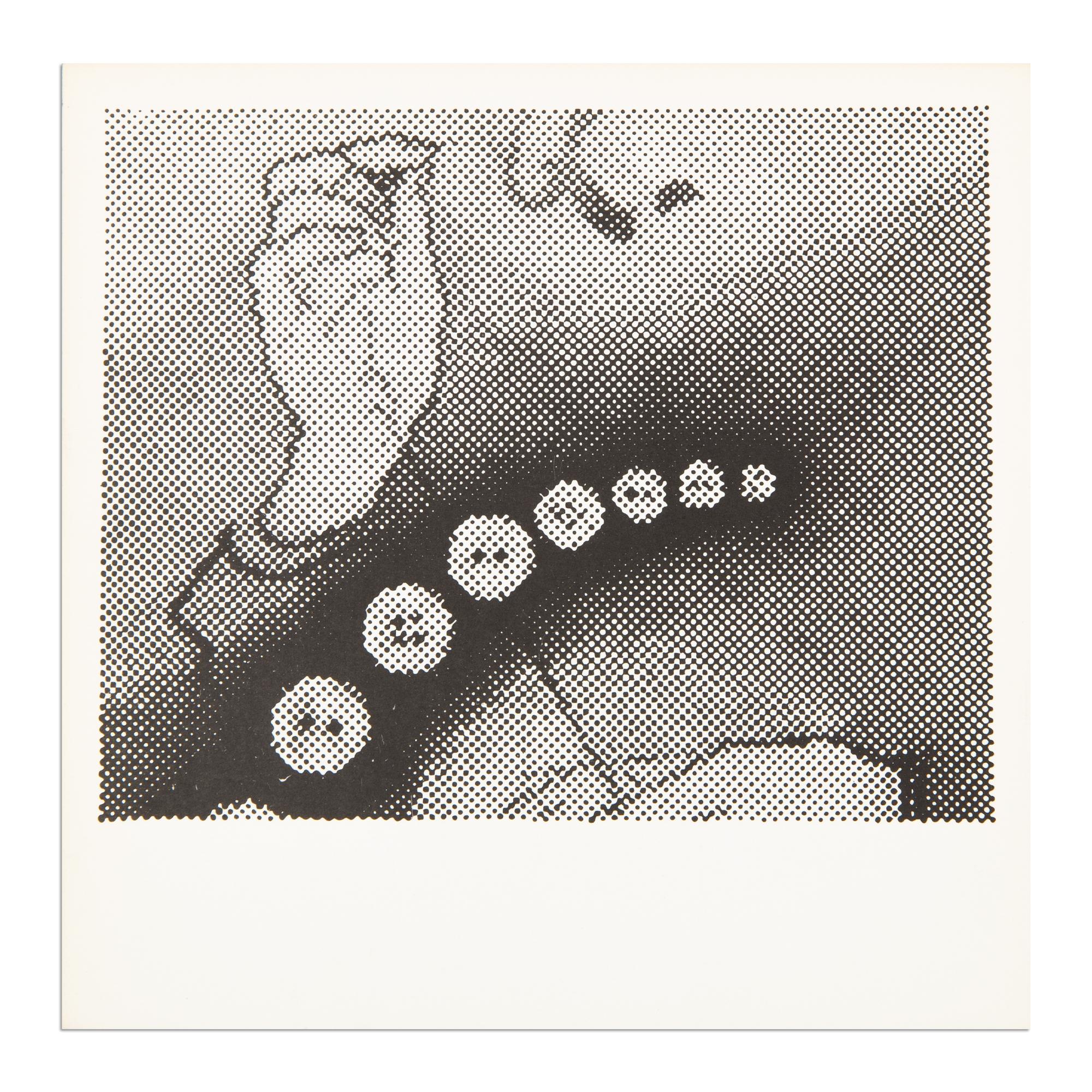 Sigmar Polke
Oelbild (Näherin), 1967
Support : Lithographie offset sur papier cartonné
Dimensions : 9 3/10 × 9 3/10 in  23.5 × 23.5 cm
Édition de 500 exemplaires : Non signé (tel que publié)
Condit : Excellent
