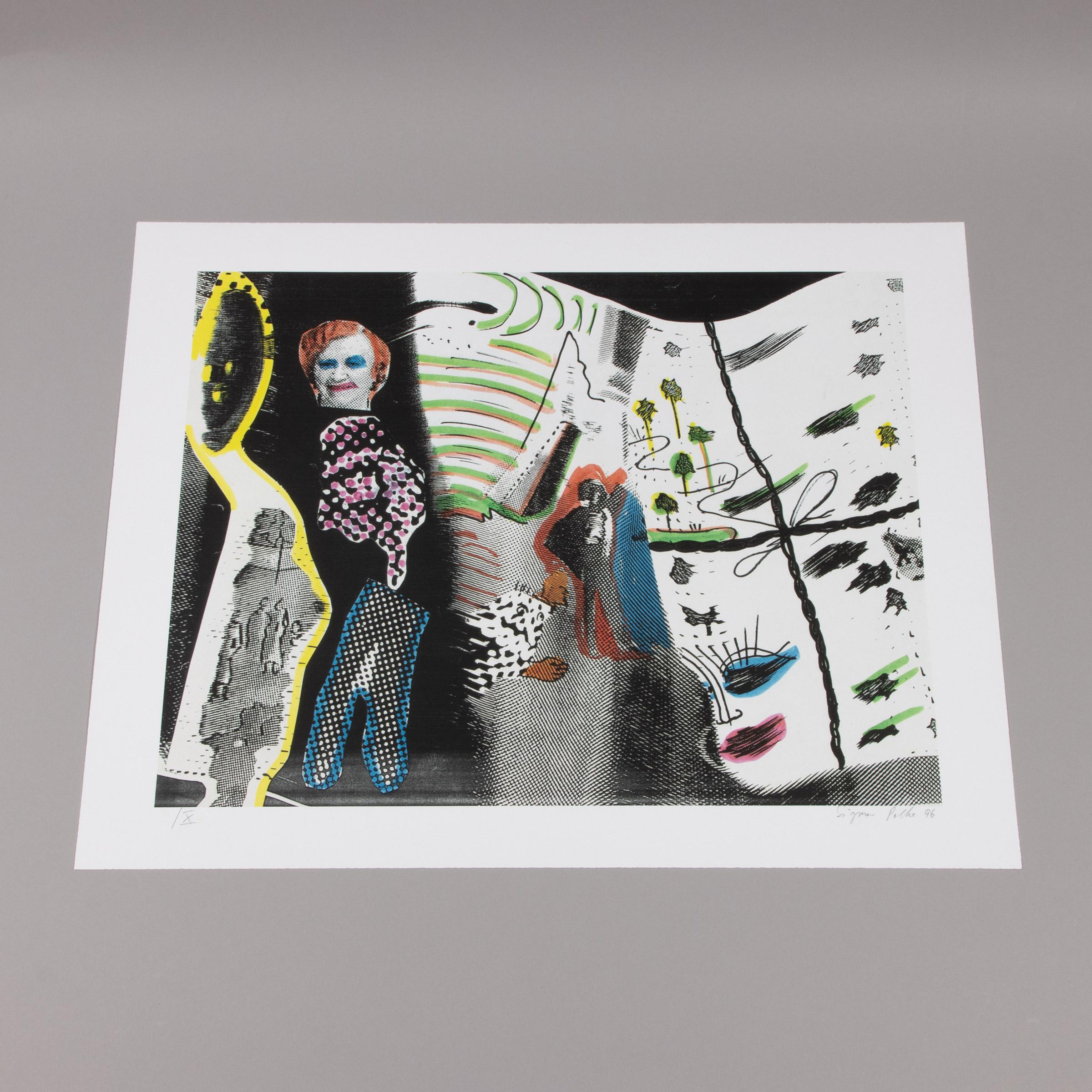 Sigmar Polke, S. schmeckt Pfirsich von H. - 1996, Lithograph, Signed Print For Sale 1