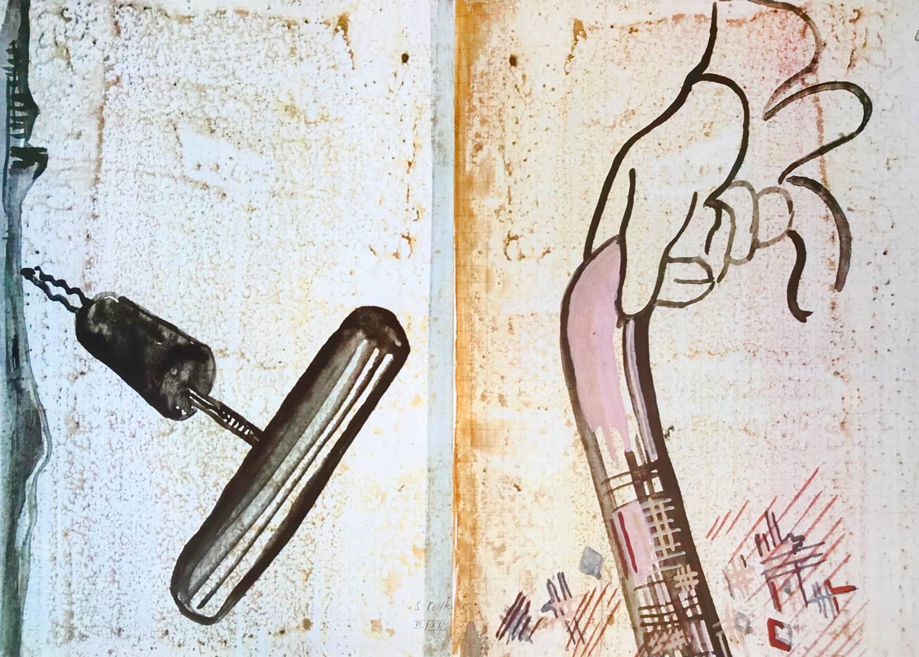 Sigmar Polke (allemand, 1941-2010)
Sans titre (Spazierstock), 1985
Support : Lithographie offset en couleurs, sur papier
Dimensions : 19 7/10 × 27 3/5 in (50 × 70 cm)
Edition de 120 exemplaires : signés et numérotés à la main.
Condit : Excellent
