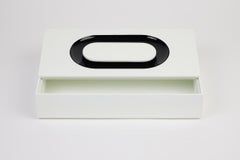 SIGN Oval Lacquered Wood Decorative Box in Milky White & Black by Reda Amalou