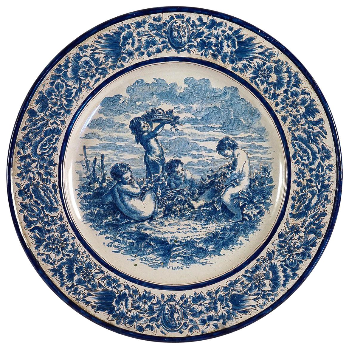 Sign by A Montagnon, Late 19th Century, Magnificent Faience Never Round Dish im Angebot