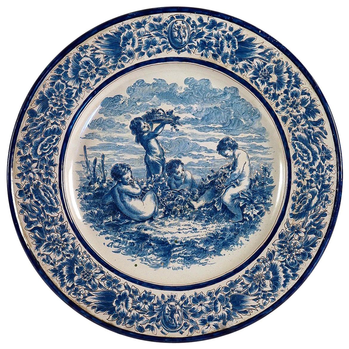 Sign by a Montagnon, Late 19th Century, Magnificent Faience Never Round Dish For Sale