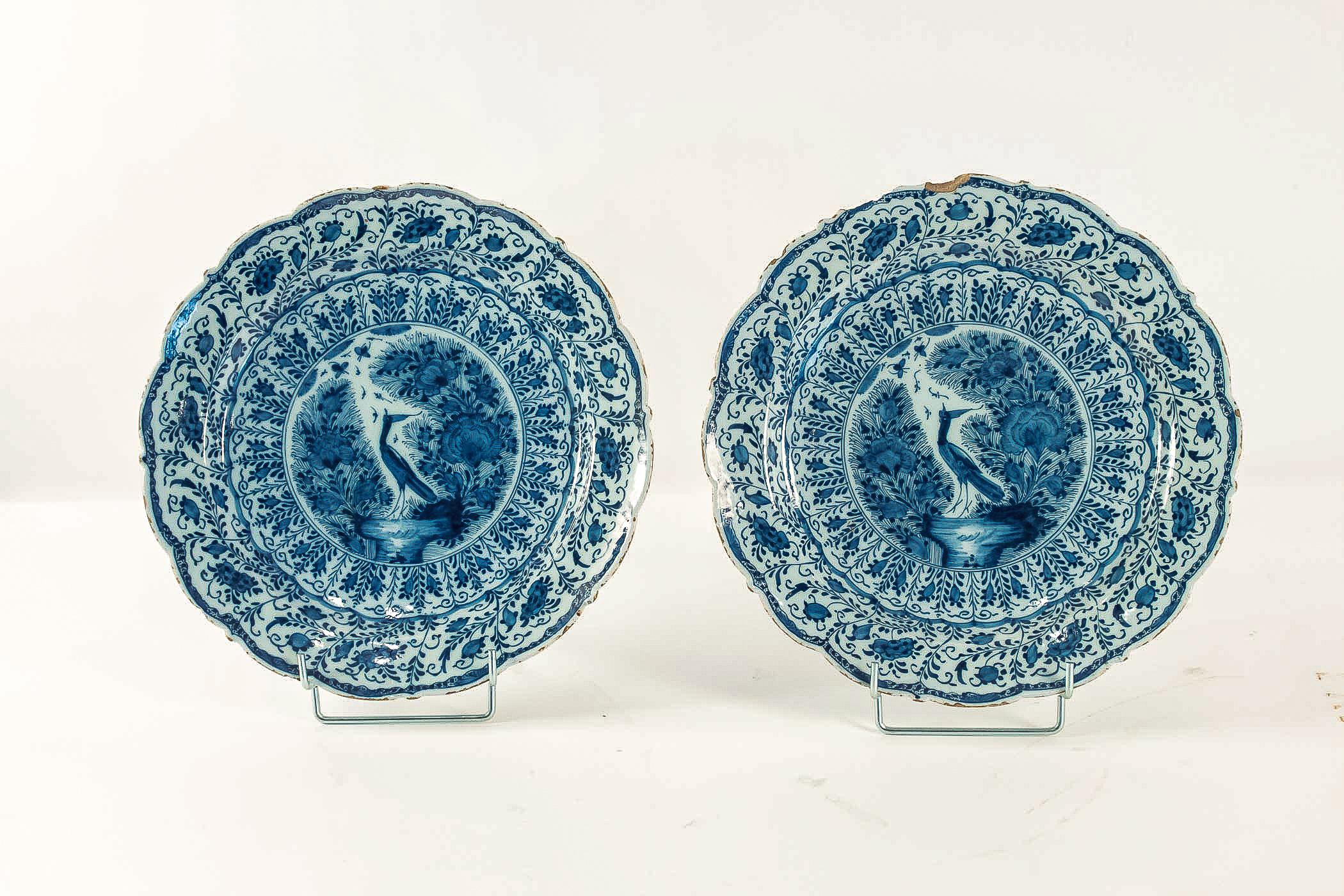 Sign by Ax, Mid-18th Century, Magnificent Pair of Faience Delft Round Dishes 2