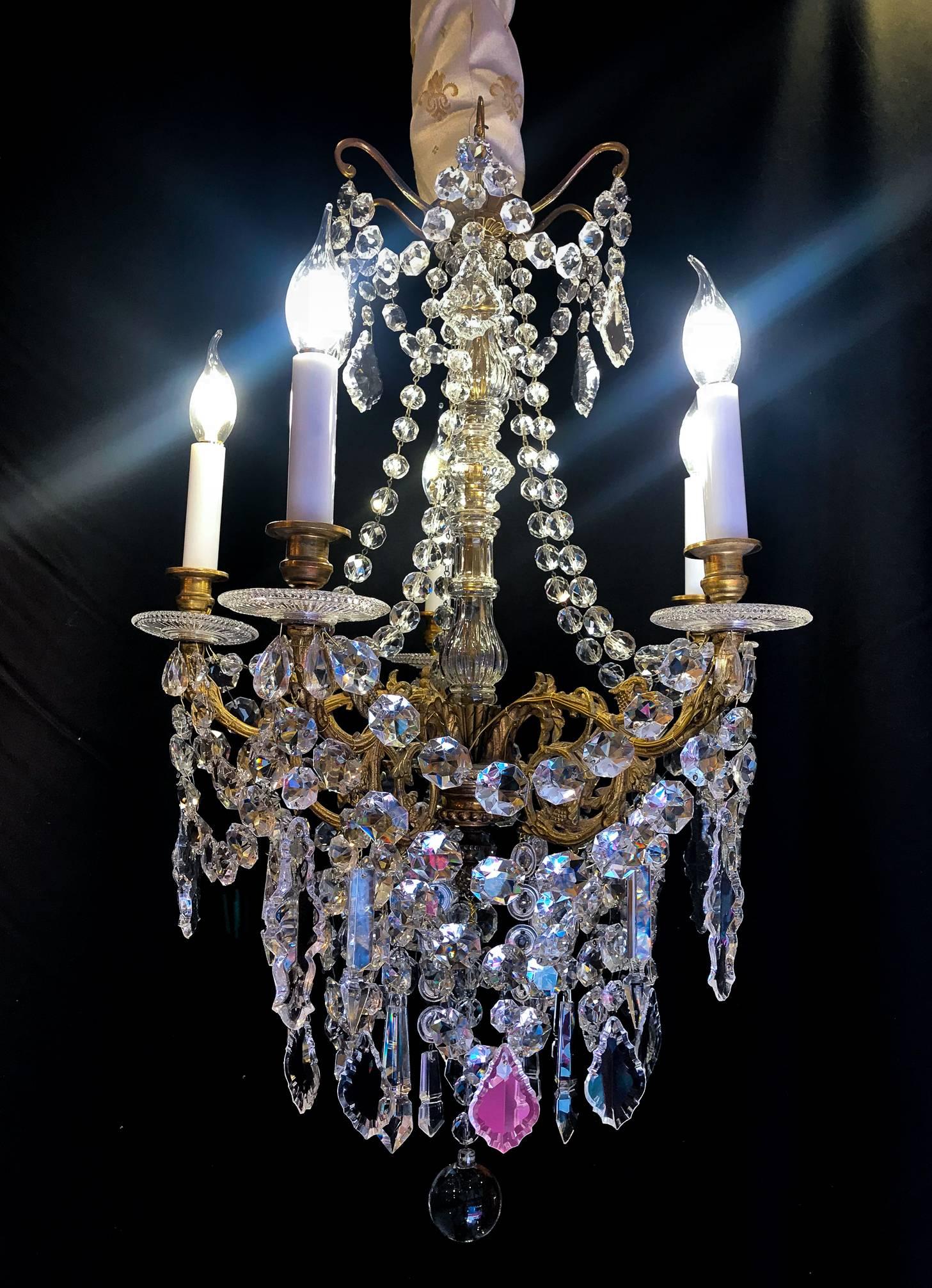Sign by Baccarat, Late 19th Century Ormolu and Crystal Small Chandelier 7