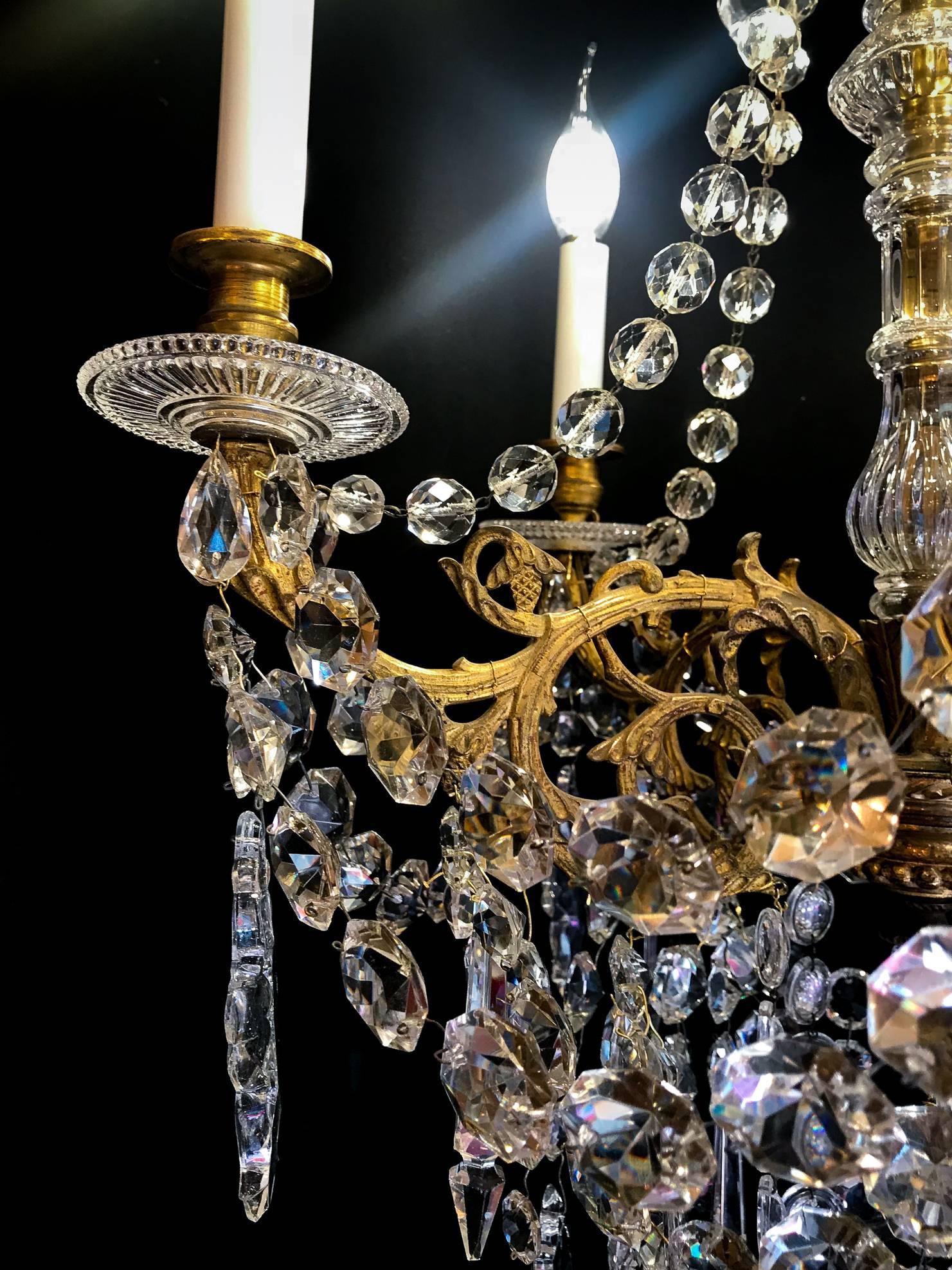 French Sign by Baccarat, Late 19th Century Ormolu and Crystal Small Chandelier