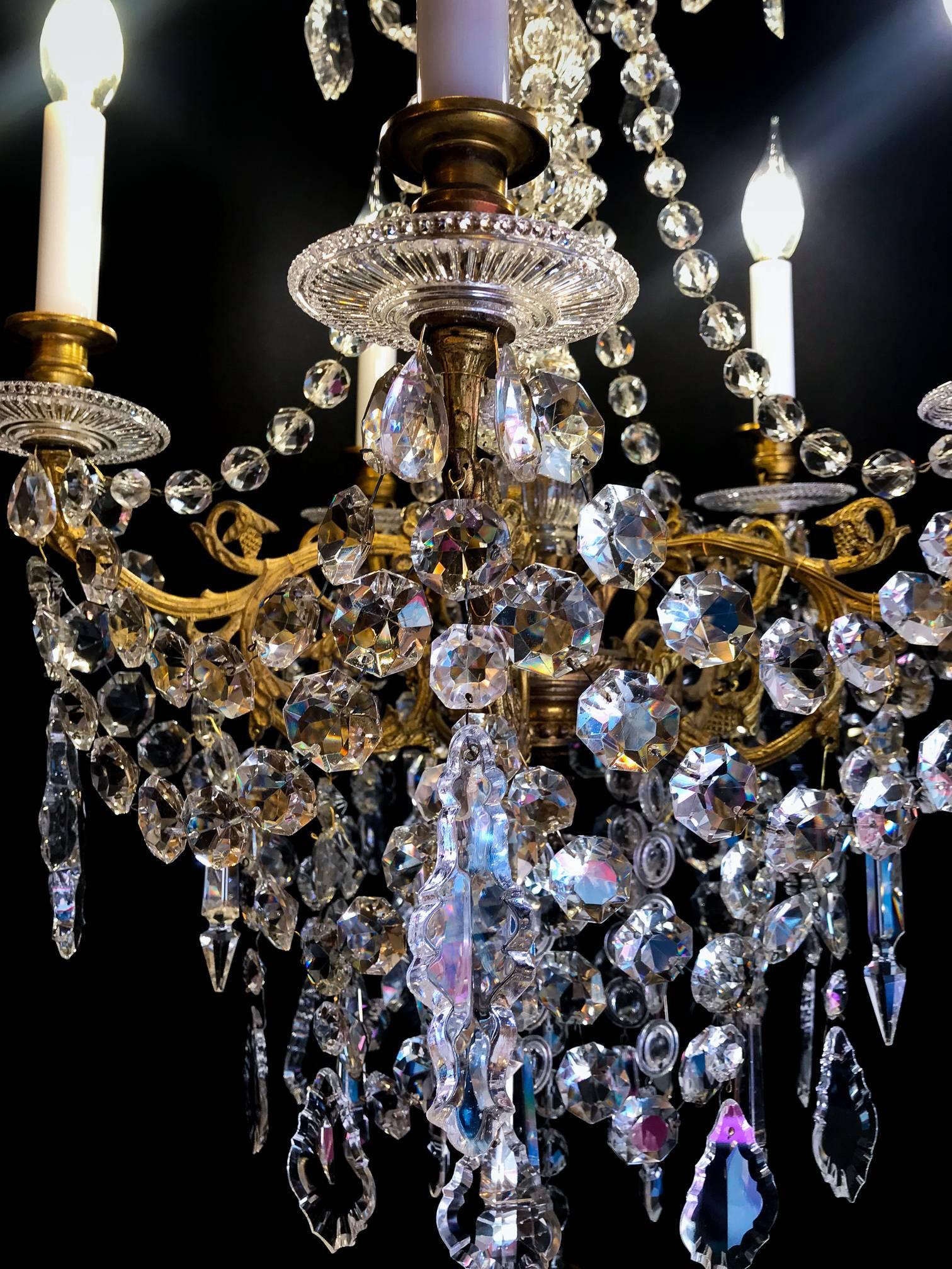 Gilt Sign by Baccarat, Late 19th Century Ormolu and Crystal Small Chandelier