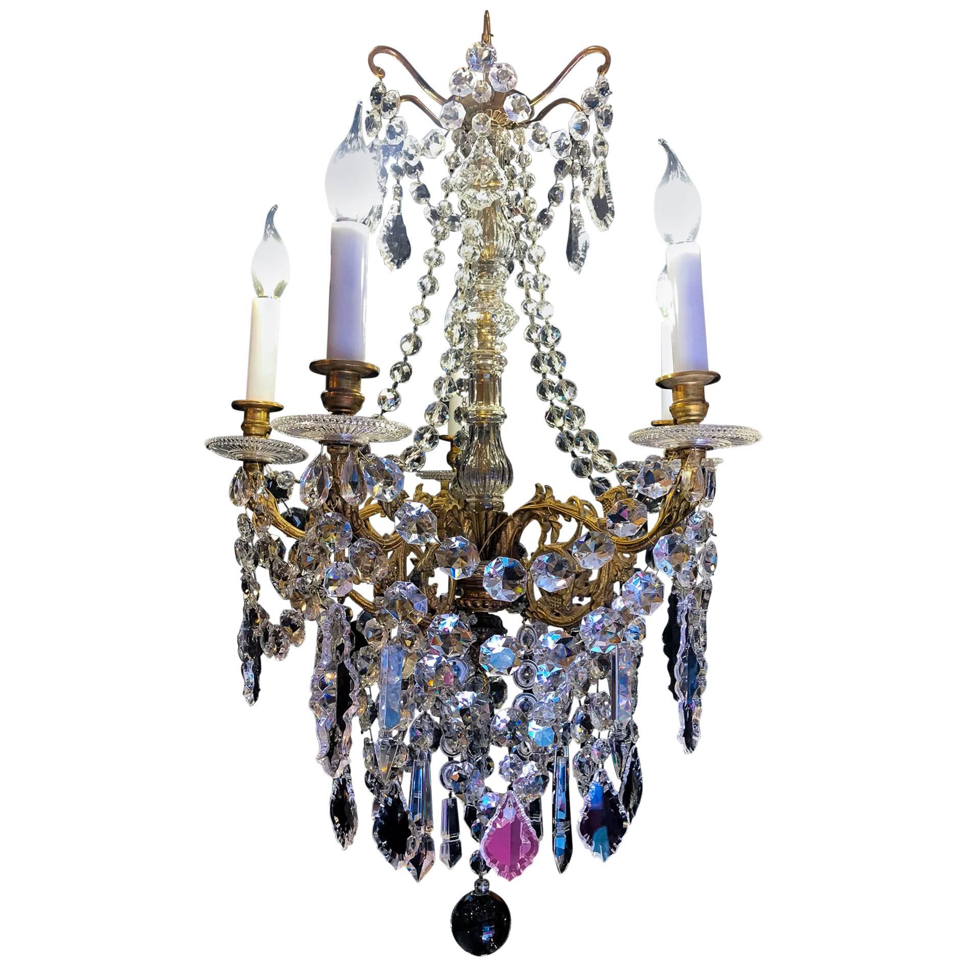 Sign by Baccarat, Late 19th Century Ormolu and Crystal Small Chandelier