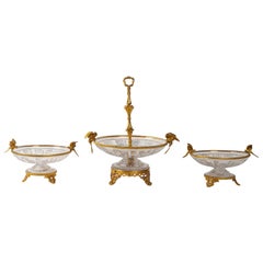 Sign by Baccarat, Set of Three Ormolu-Mounted Crystal Cups, circa 1890-1900