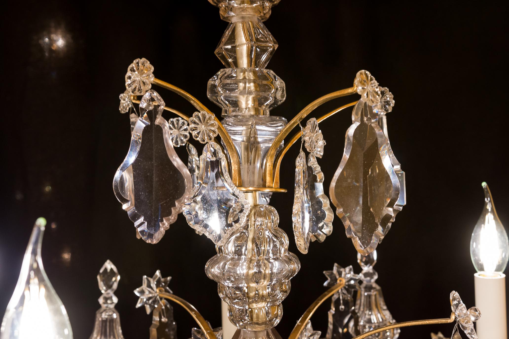French Sign by Cristalleries De Baccarat Gilt-Bronze & Cut Crystal Chandelier c. 1880