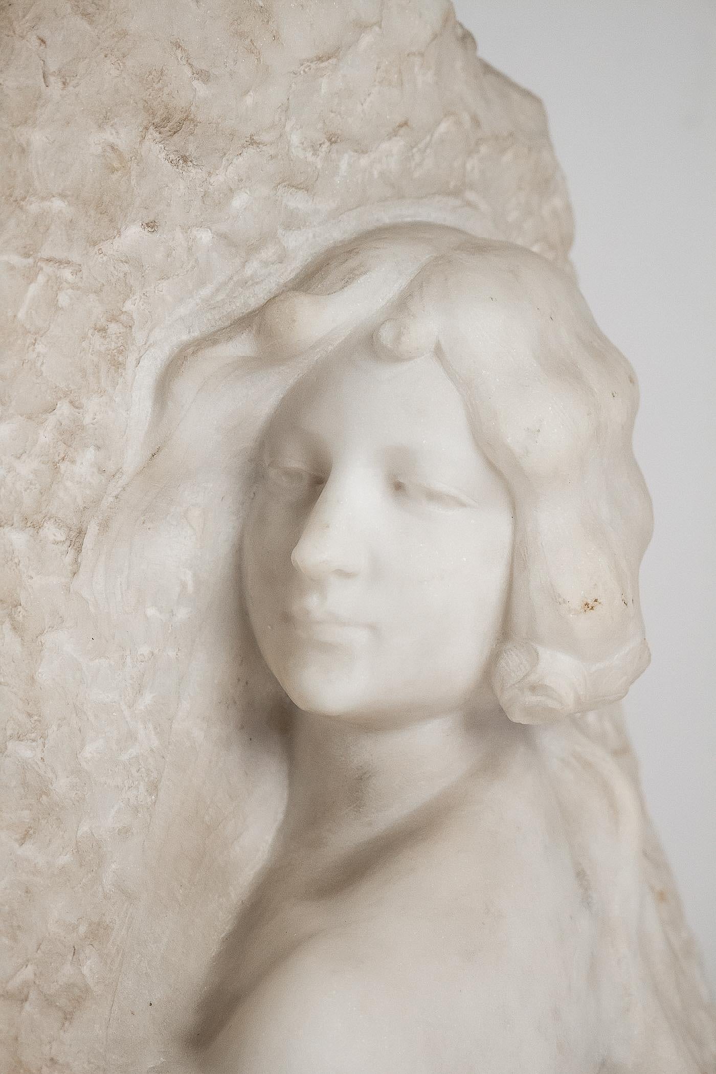 French Sign by Gory Affortunato White Carrara Marble Sculpture 'The Roses', circa 1900 For Sale