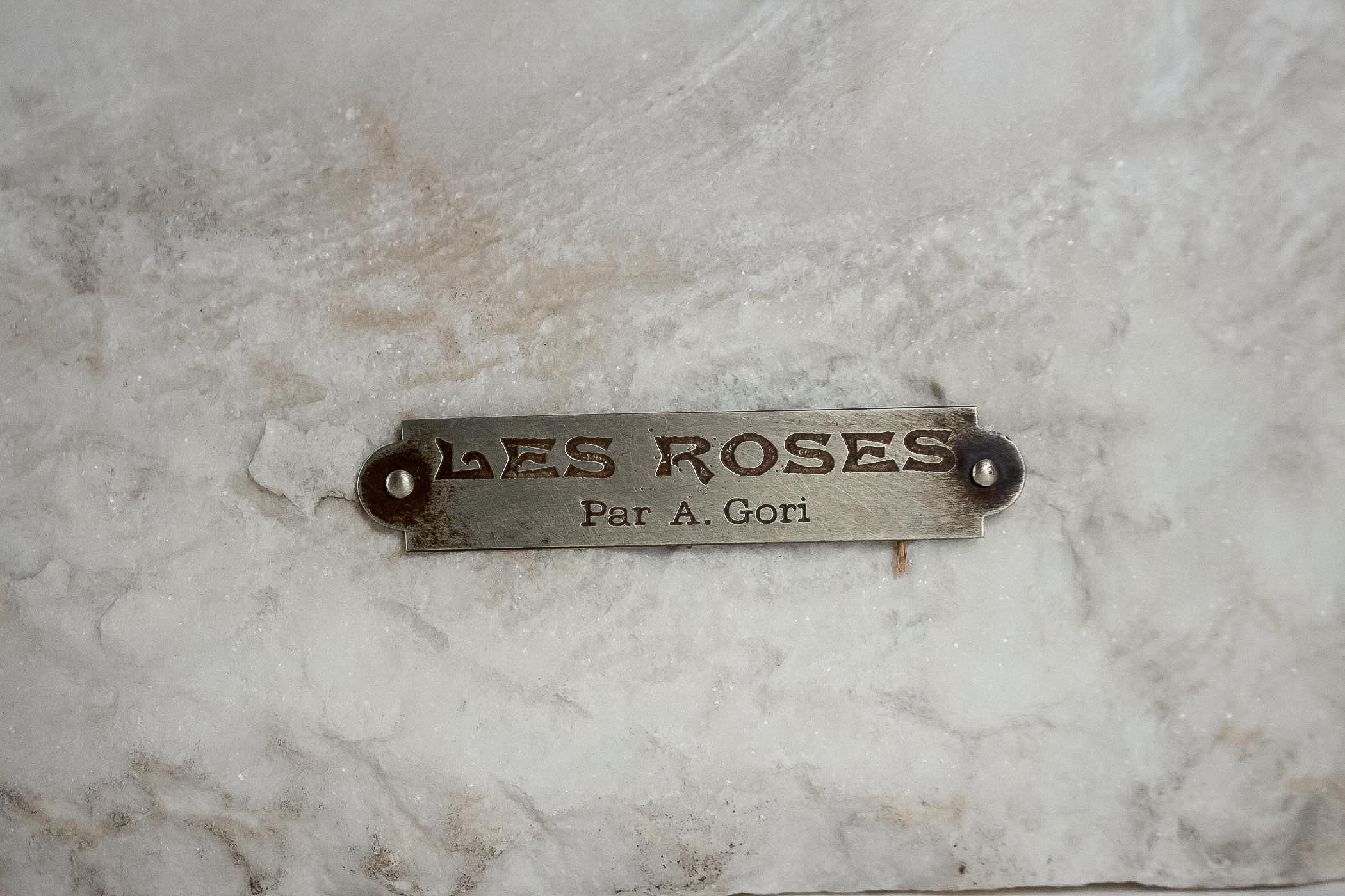 20th Century Sign by Gory Affortunato White Carrara Marble Sculpture 'The Roses', circa 1900 For Sale