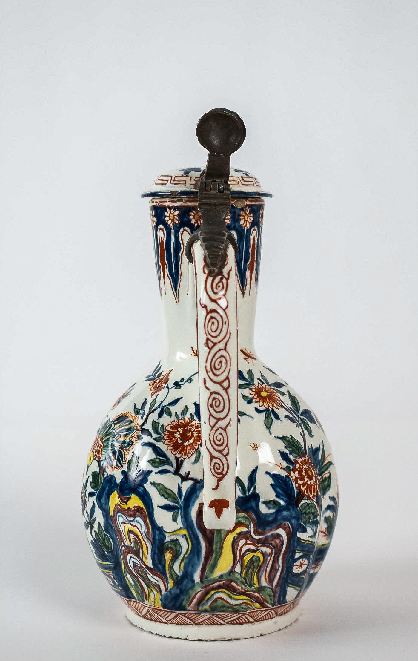 Sign CK, Rare Delft Polychrome Faience Pitcher, circa 1700 In Good Condition In Saint Ouen, FR