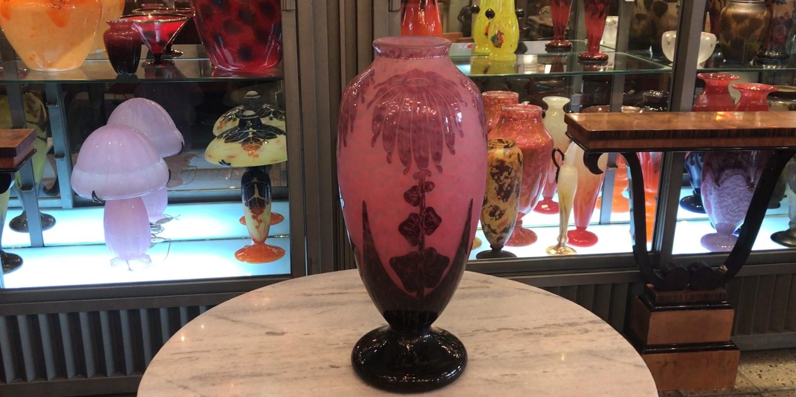 Art Glass Sign: Le Verre Francais ( Flowers Dahlias) Style: Art Nouveau, Liberty For Sale