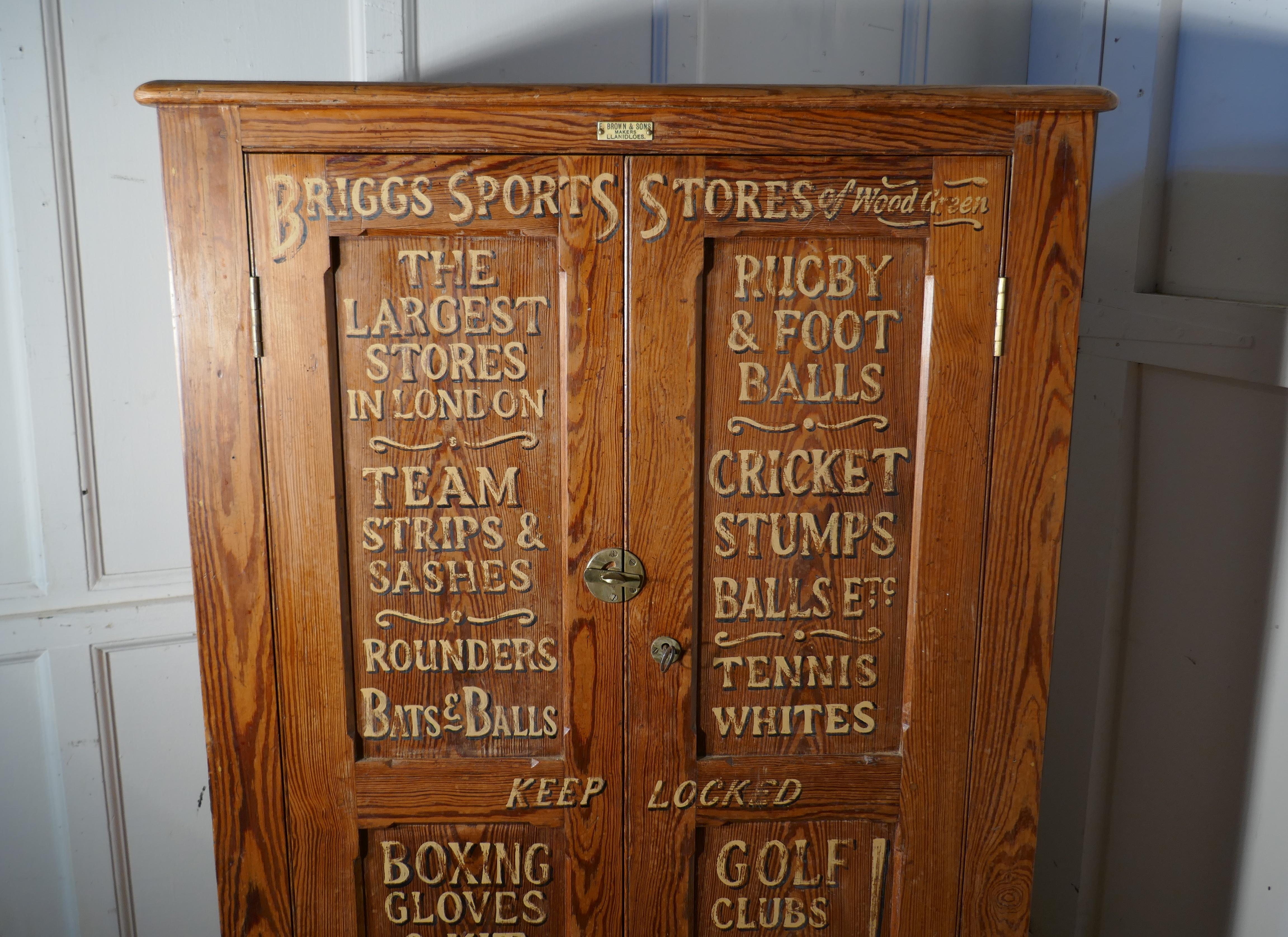 Sign Painted Pitch Pine School Cupboard, Sports Equipment Cupboard 1