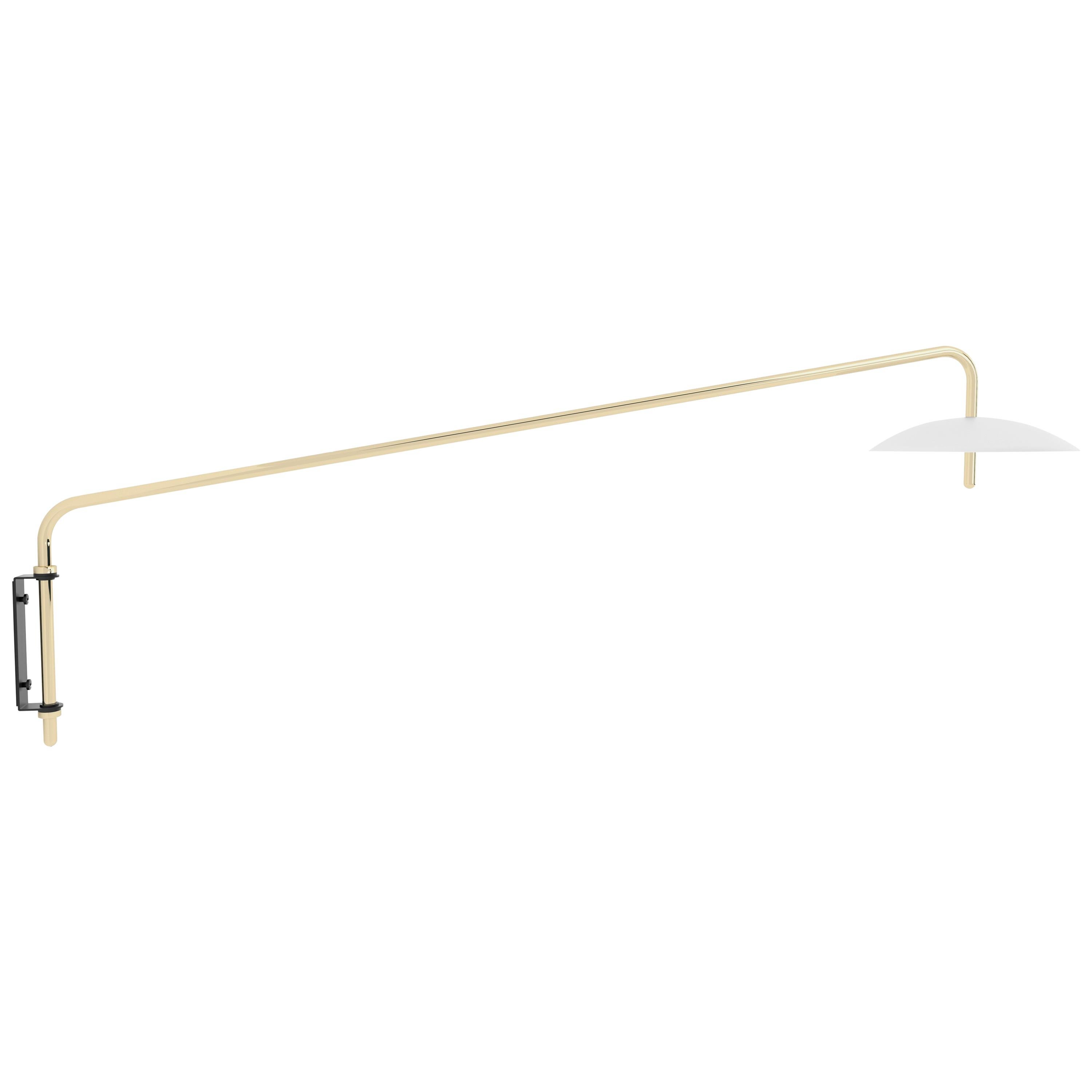 The Signal arm sconce is a rotatable sconce that seamlessly blend the Mid-Century Modern aesthetic with that of science fiction. A bent aluminum tube cantilevers from a wall-mounted bracket to allow the spun shade to hover above any interior. Clean,