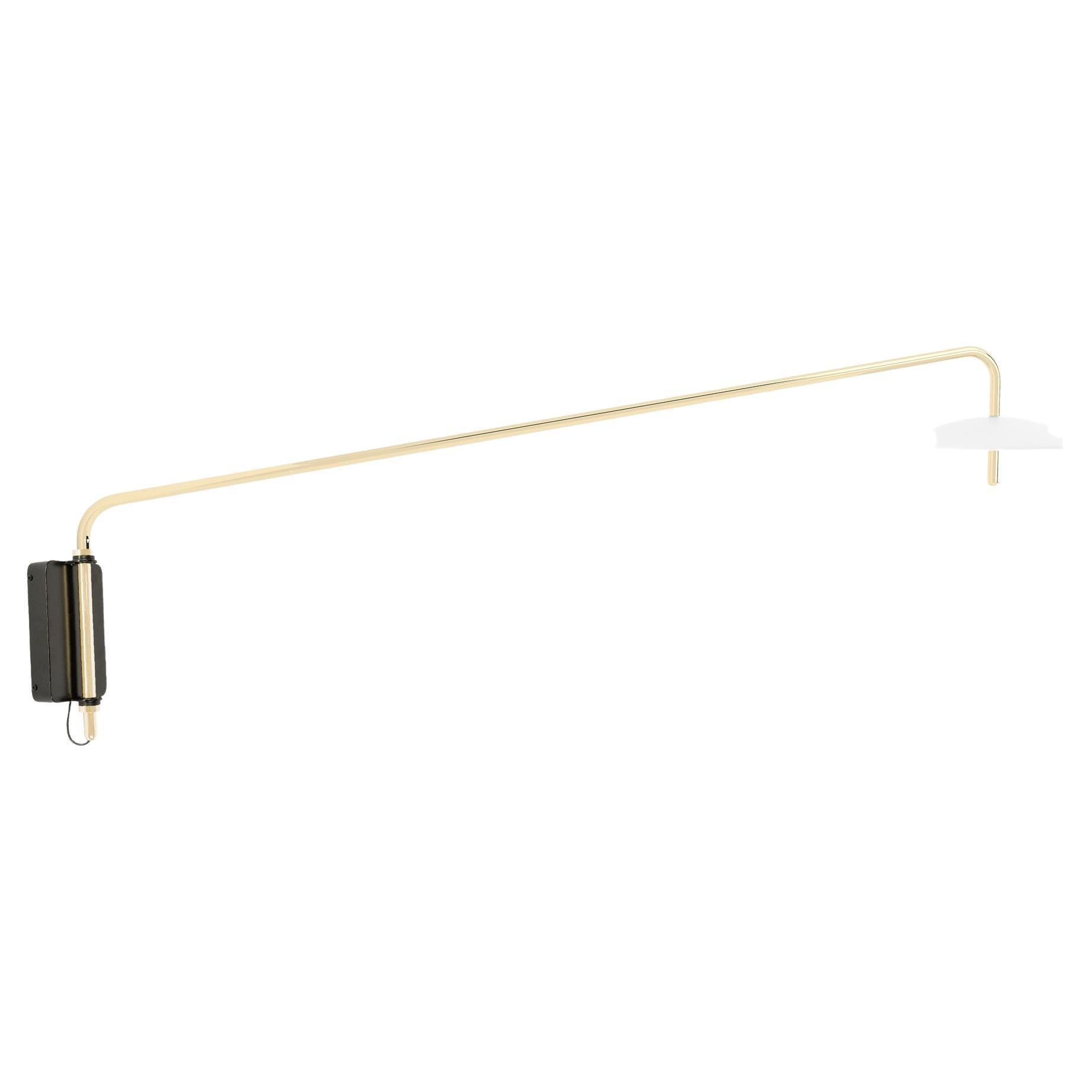 Signal Arm Sconce in White X Brass, Long, Hardwire, by Souda, Made to Order For Sale