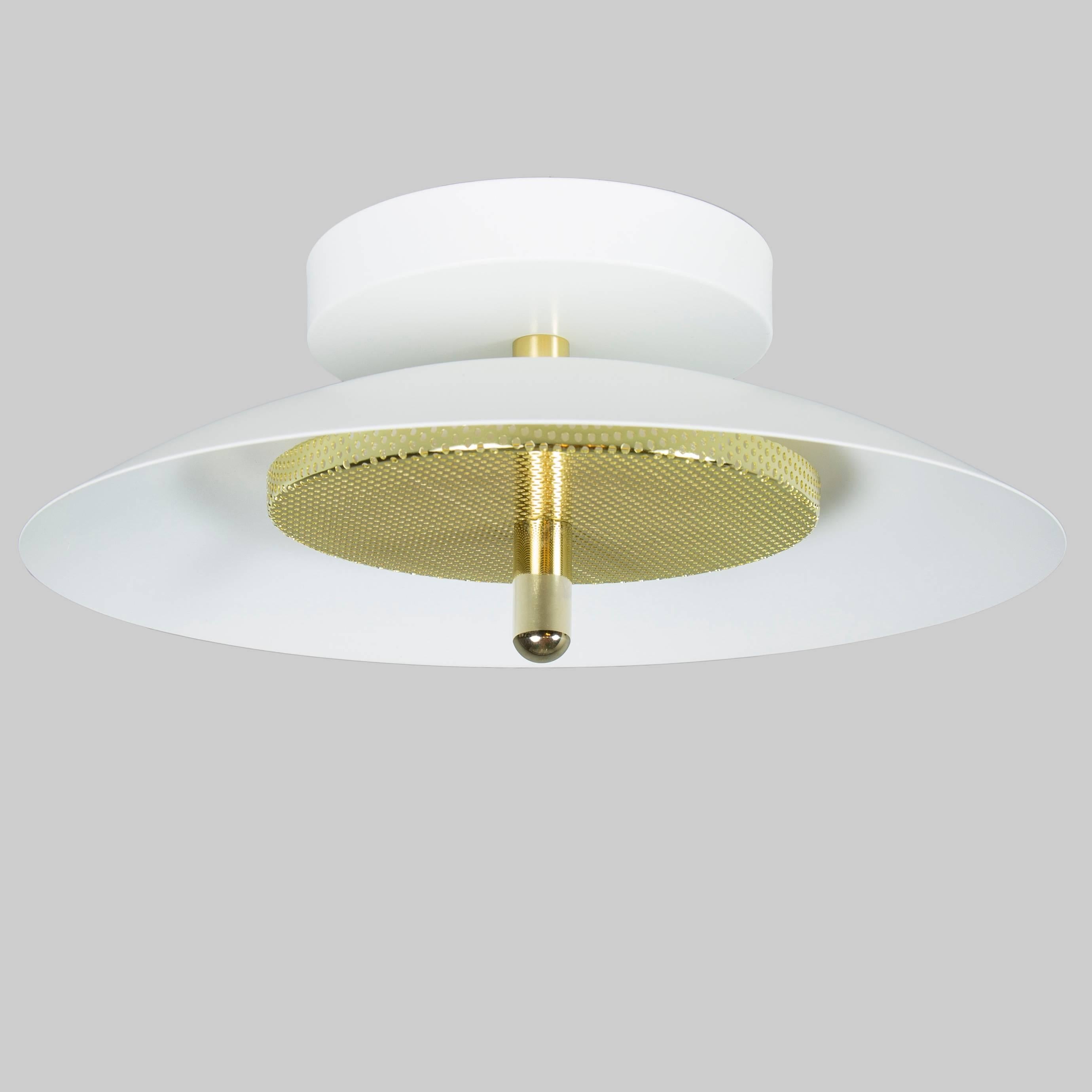 American Signal Flush Mount, White and Brass, from Souda, in Stock For Sale