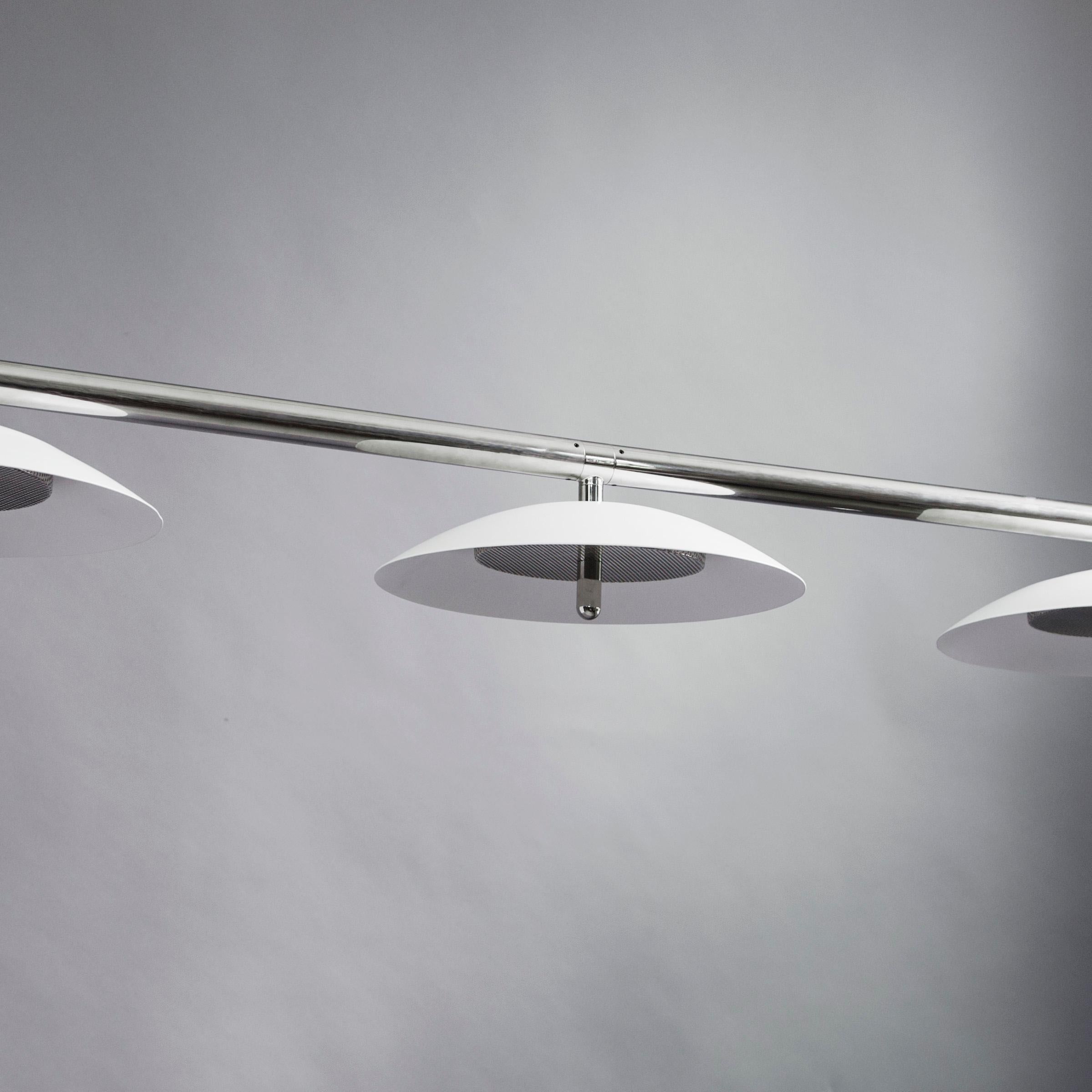 Modern Signal Linear Pendant, by Souda, Extra Long, White & Brass, Made to Order For Sale