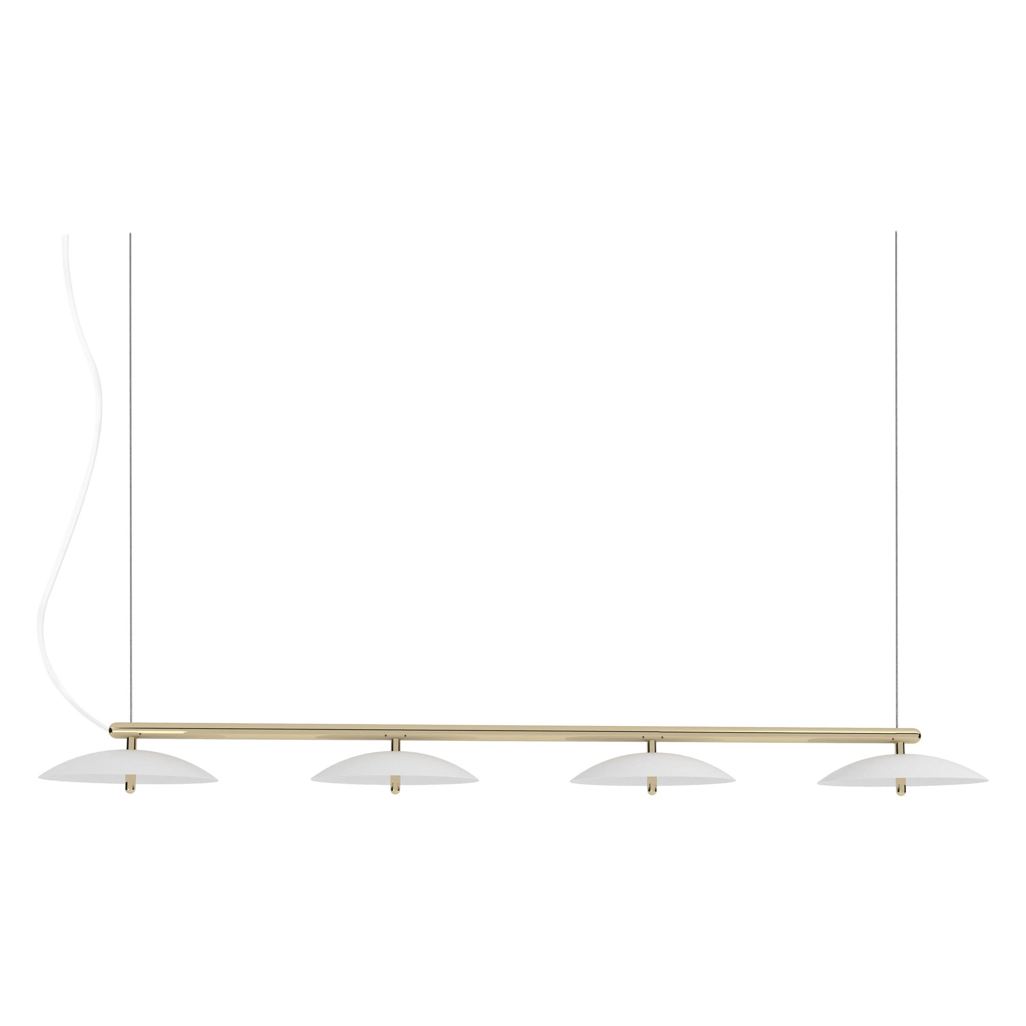 Signal-Pendelleuchte, linear, von Souda, lang, weiß und Messing, auf Bestellung gefertigt